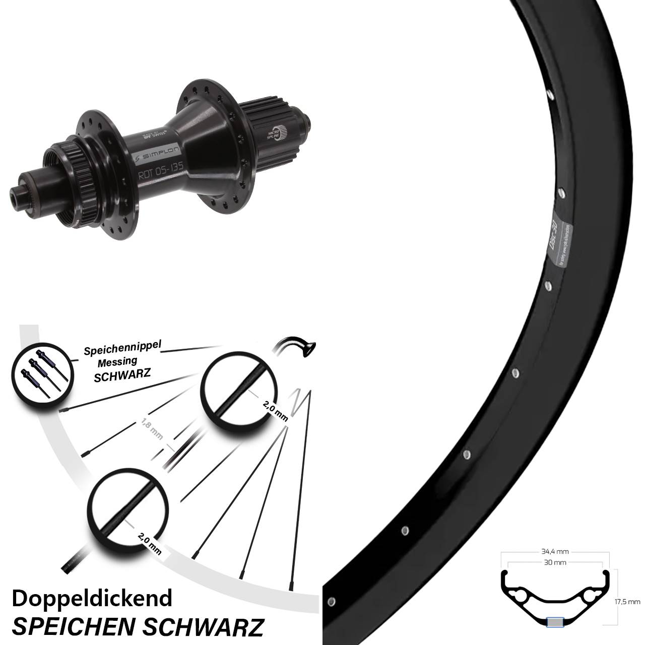 29 Zoll Ryde Disc 30 DT Swiss 370 Hybrid Laufrad QR Shimano Micro Spline
