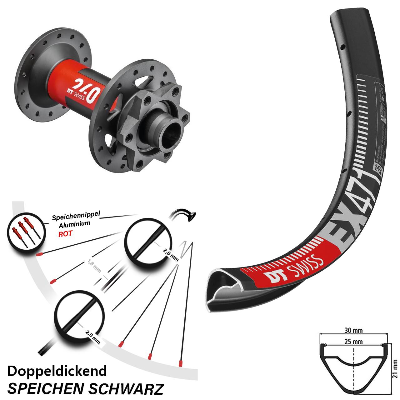 29 Zoll Vorderrad MTB Enduro Boost 240 DT Swiss EX 471 15x110 mm 6-Loch