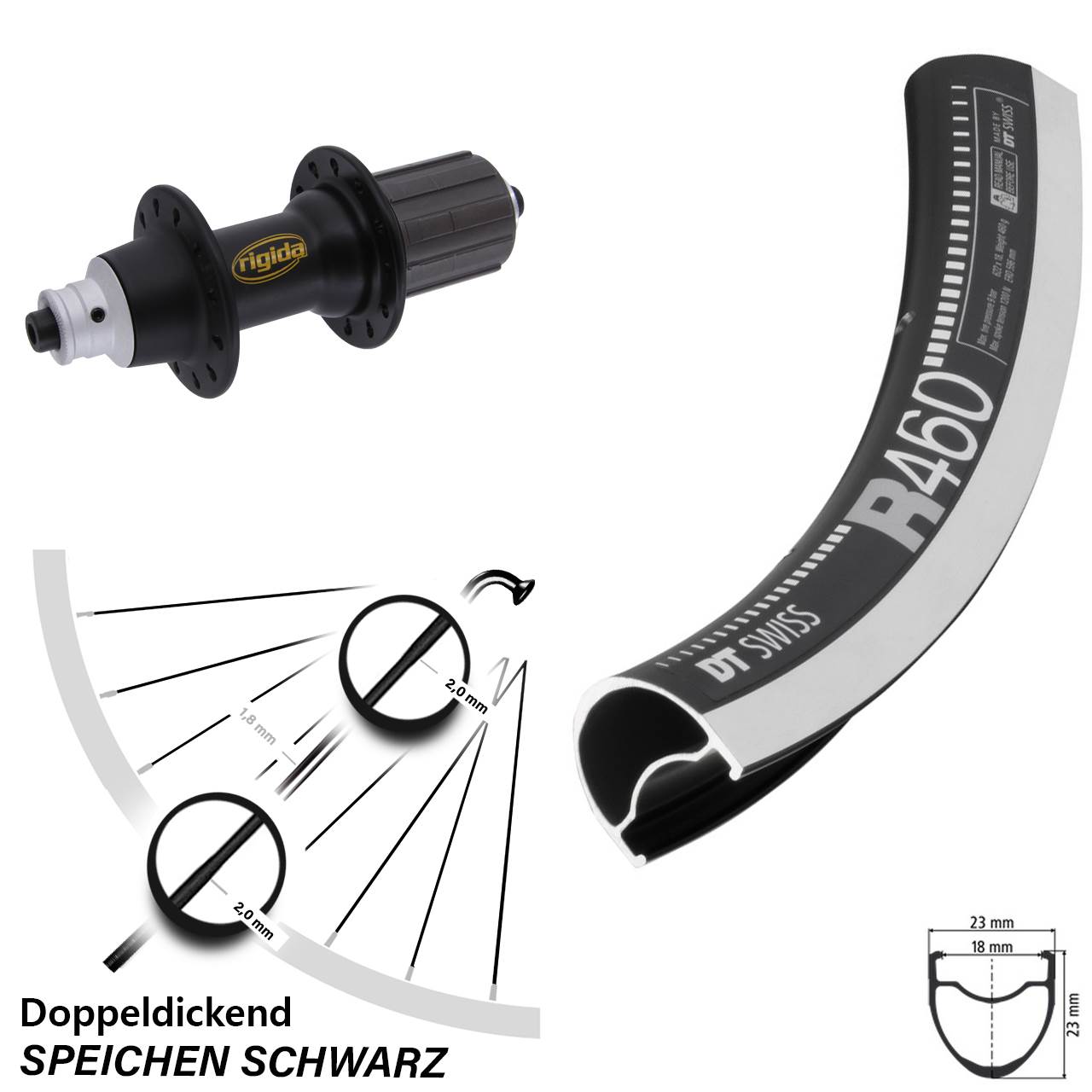 Hinterrad QR 28 Zoll DT Swiss R 460 Rigida RWS 8-11 fach