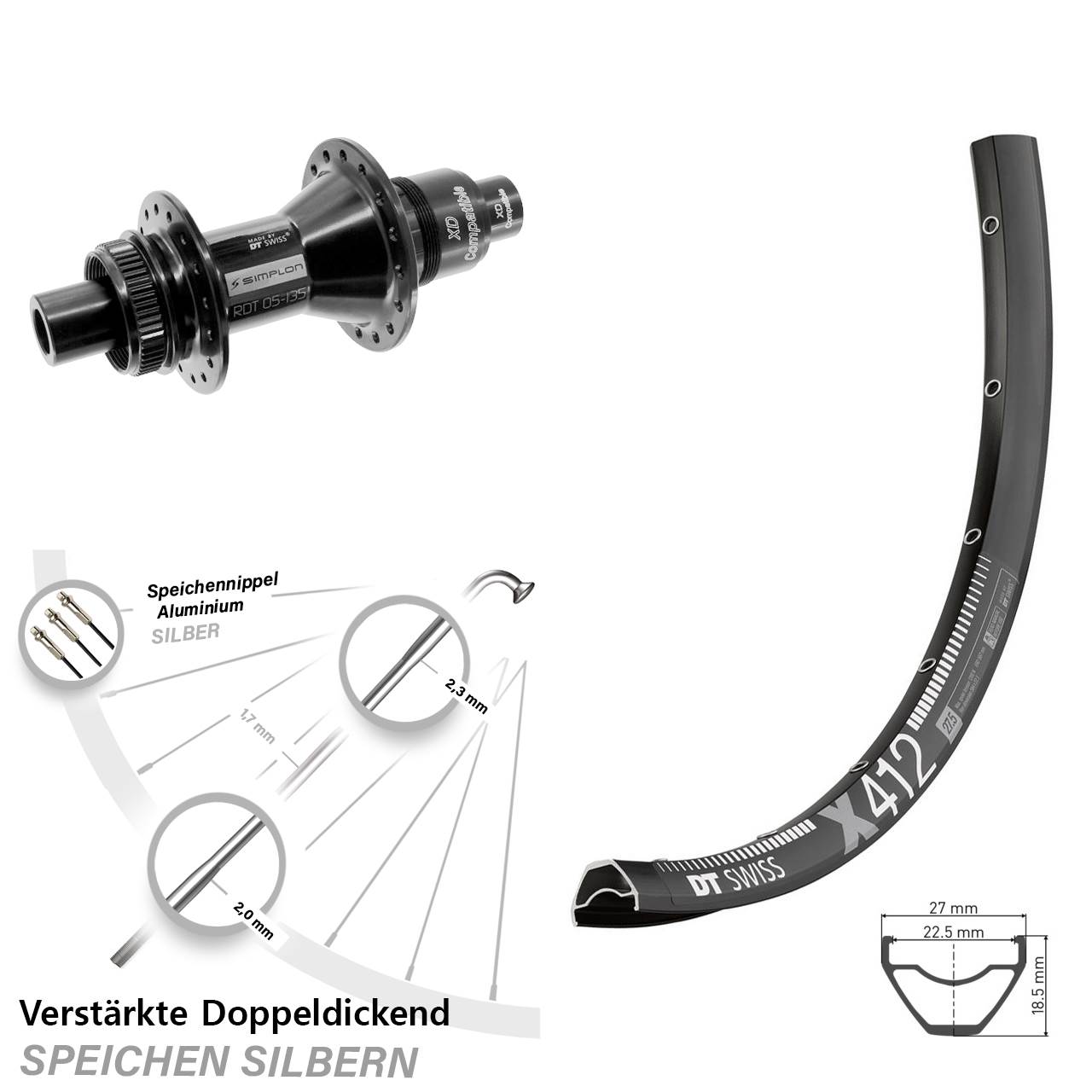 29 Zoll DT Swiss X 412 DT Swiss 370 Disc Hinterrad 12x142 XD