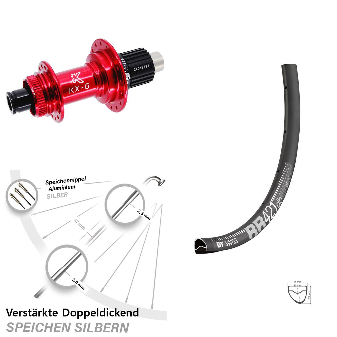 Hinterrad Centerlock 28 Zoll DT Swiss RR421 KX-G rot Micro Spline 12x142