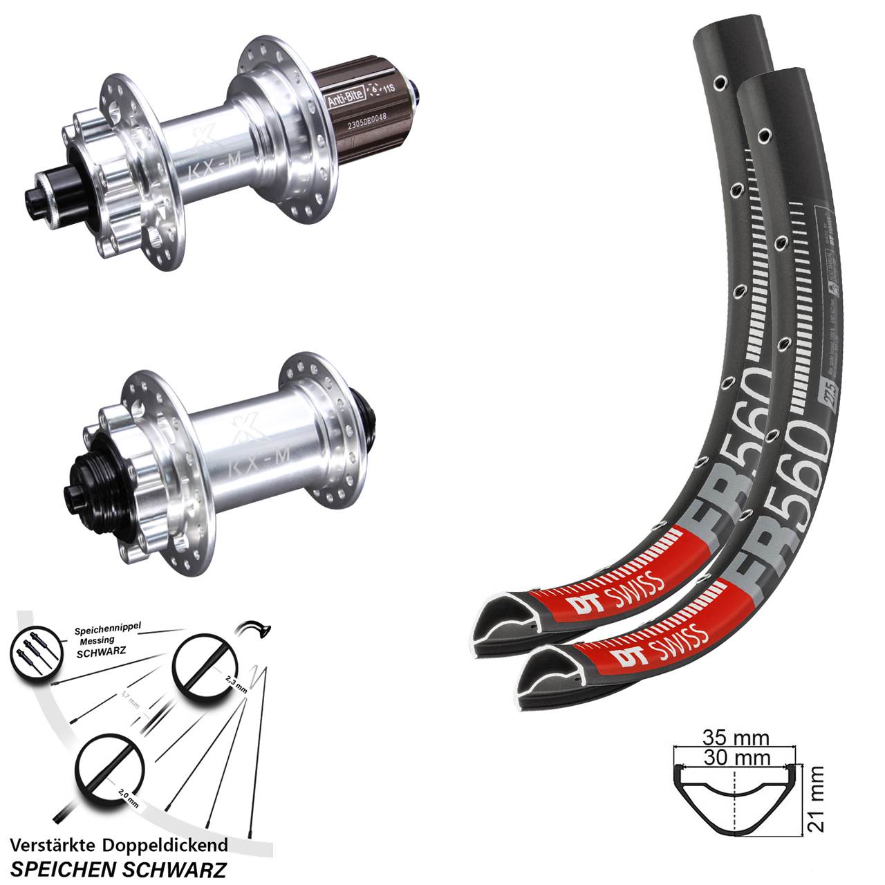 Laufradsatz 6-Loch 26 Zoll DT Swiss FR 560 KX-M 8-12 fach HG für Schnellspanner