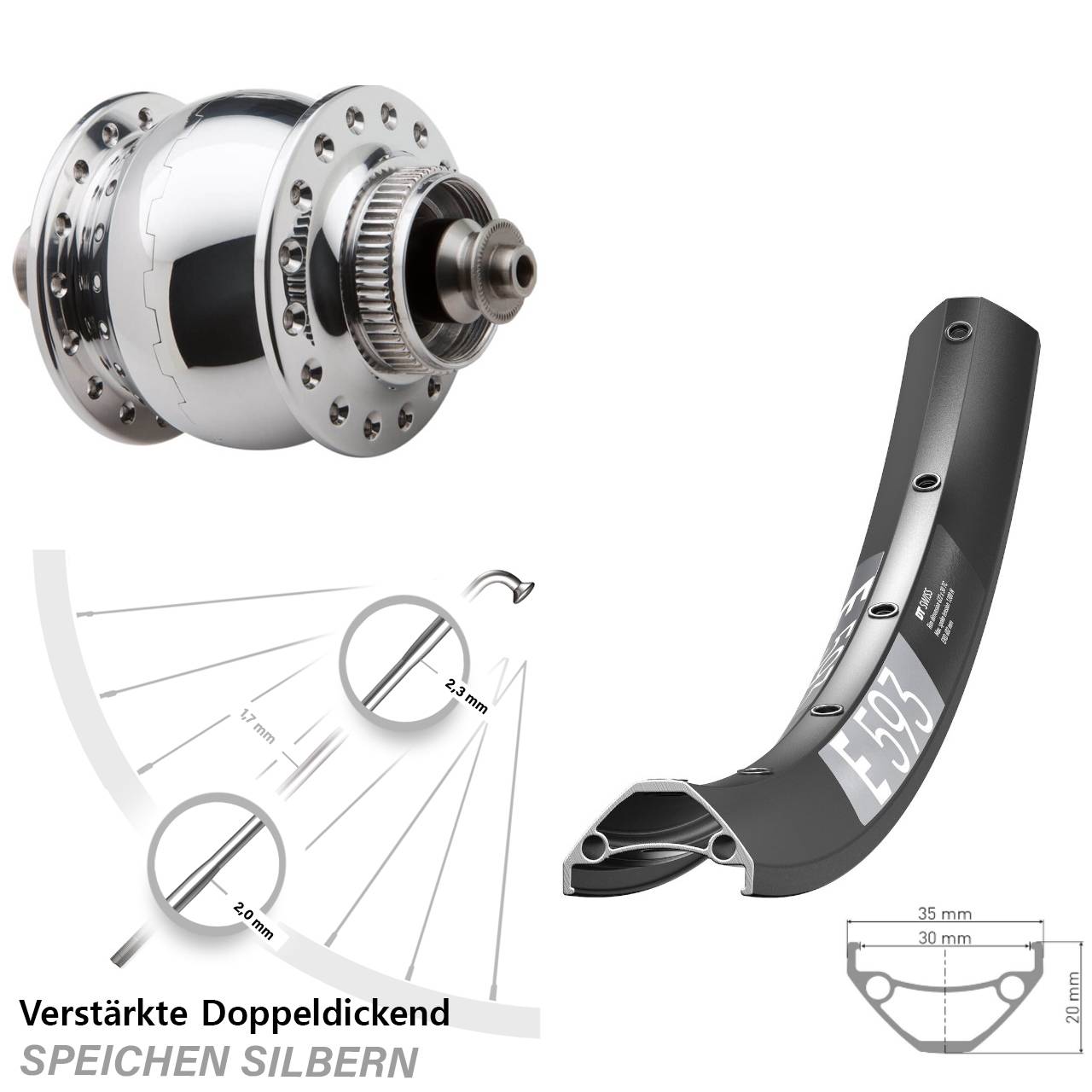 Disc Nabendynamovorderrad 29 Zoll DT Swiss E593 SON delux QR