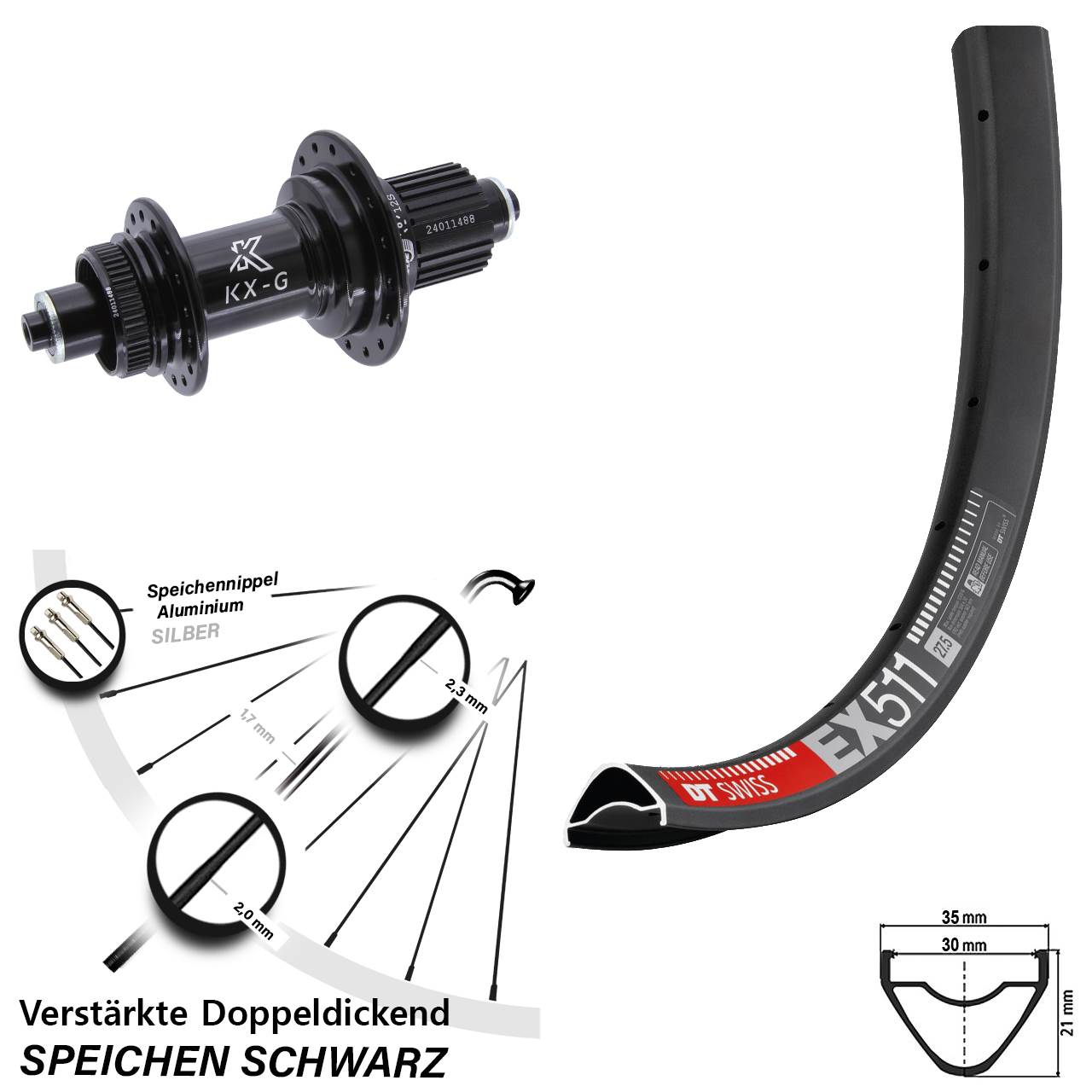 Disc Laufrad QR 29 Zoll DT Swiss EX 511 KX-G Micro Spline