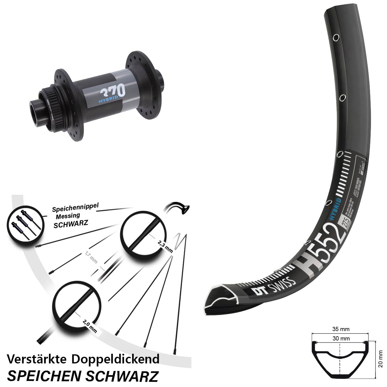 H 552 DT Swiss 370 Hybrid 29 Zoll Centerlock Vorderrad 15x110 Boost