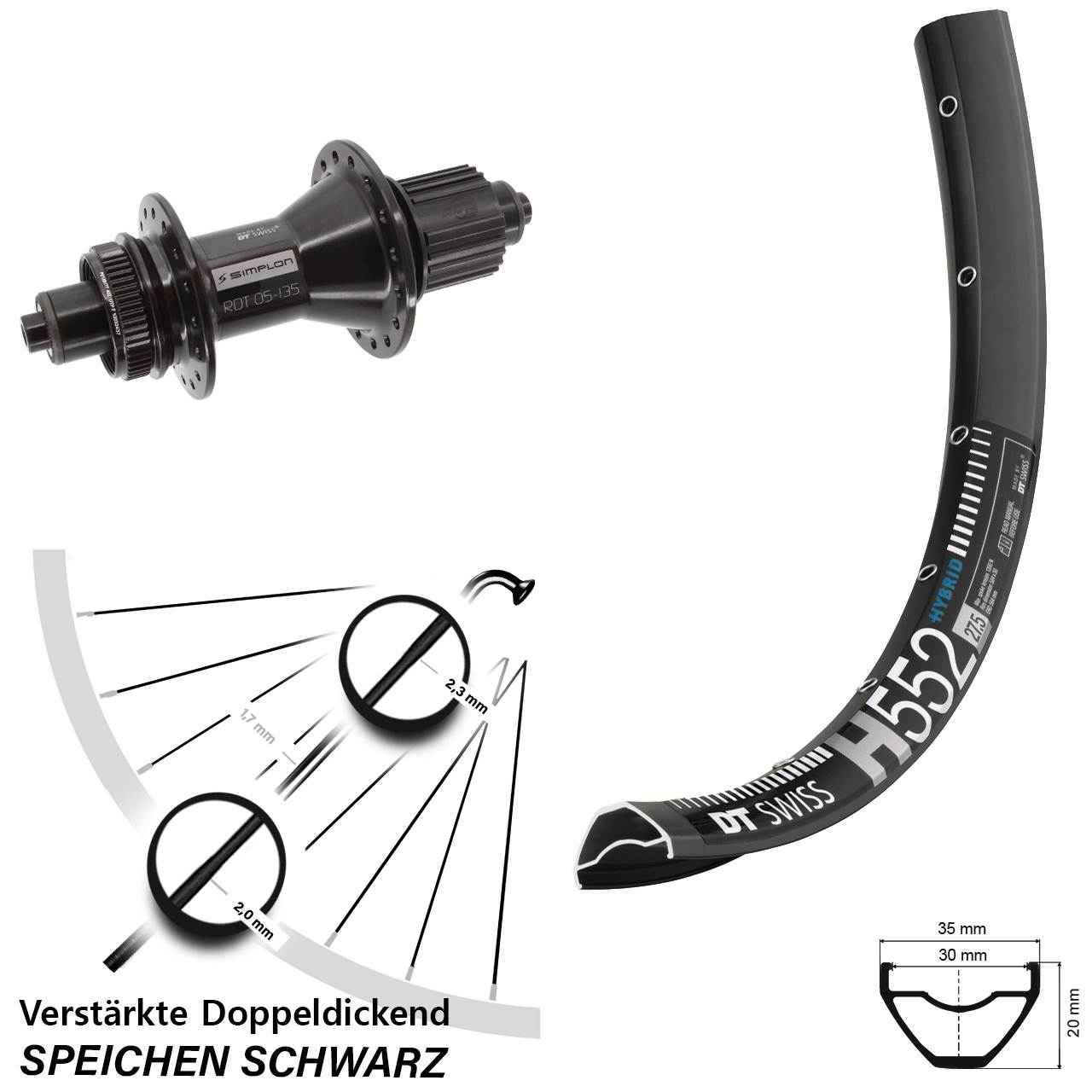 DT Swiss H552-370 Hybrid 27,5 Zoll Disc Laufrad QR Shimano Micro Spline