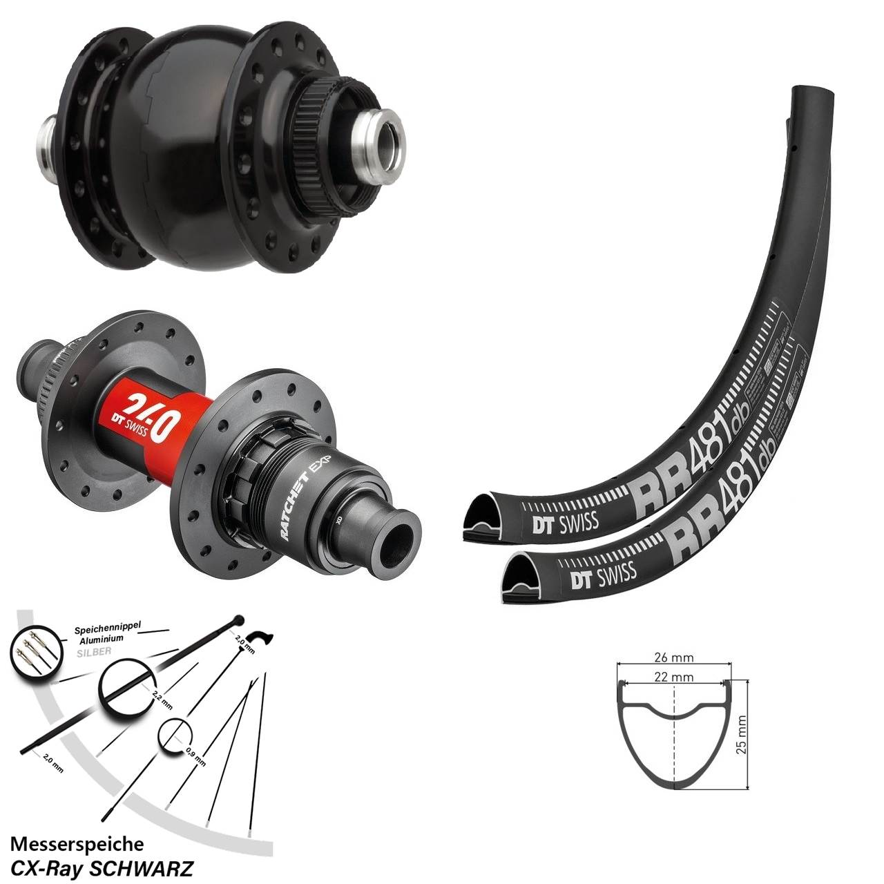 28 Zoll DT Swiss RR481-240 EXP SONdelux Centerlock Laufradsatz 12x100/142 XDR CX-Ray