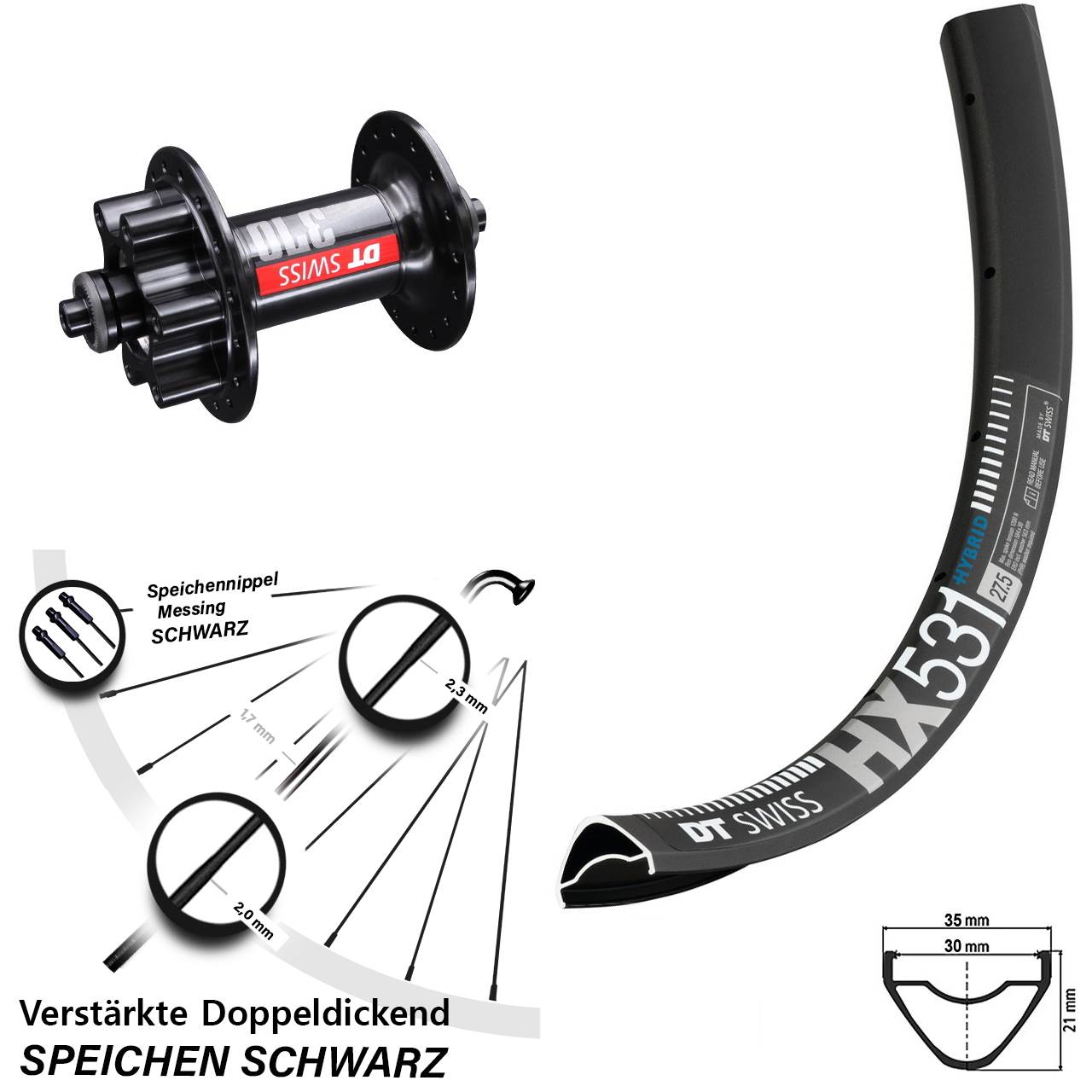 Vorderrad 6-Loch QR 29 Zoll DT Swiss HX531 DT Swiss 370