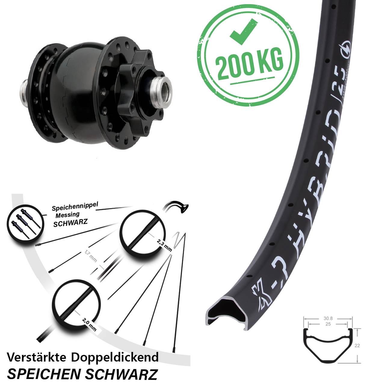 Disc Dynamo-Vorderrad 12x100 650B KX-R Hybrid 25 SON 28