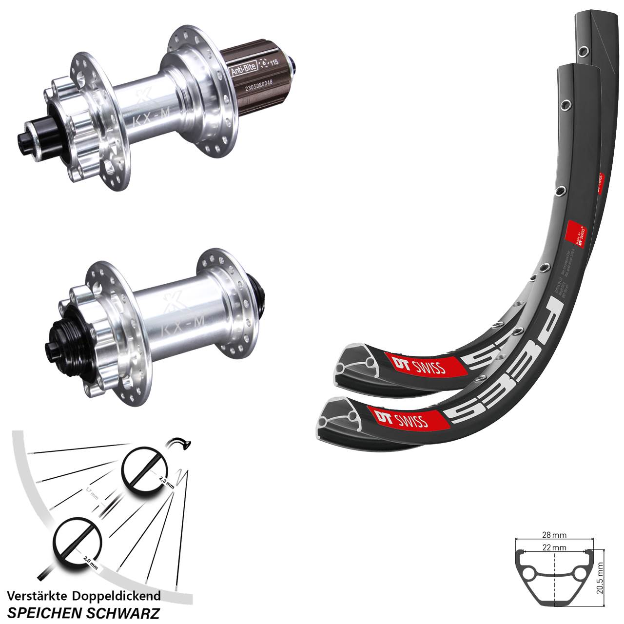 Laufradsatz 6-Loch QR 27,5 Zoll DT Swiss 533d KX-M 8-12 fach