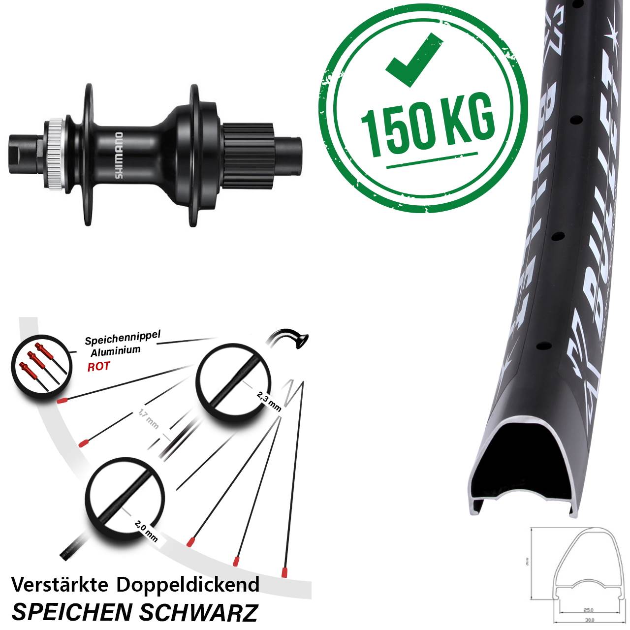 28-29 Zoll KX Bullet OS Shimano FH-MT510 Centerlock Hinterrad 12x142 Micro Spline