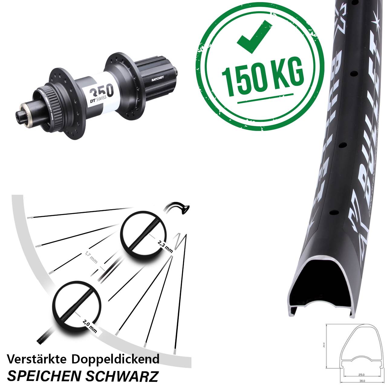KX Bullet OS DT Swiss 350 28-29 Zoll Centerlock Hinterrad für Schnellspanner 11-12 fach