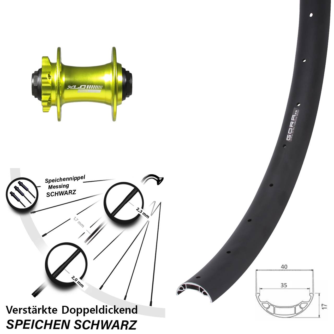 Gora 35 XLC Evo grün eloxiert 27,5 Zoll Vorderrad 6-Loch 15x100