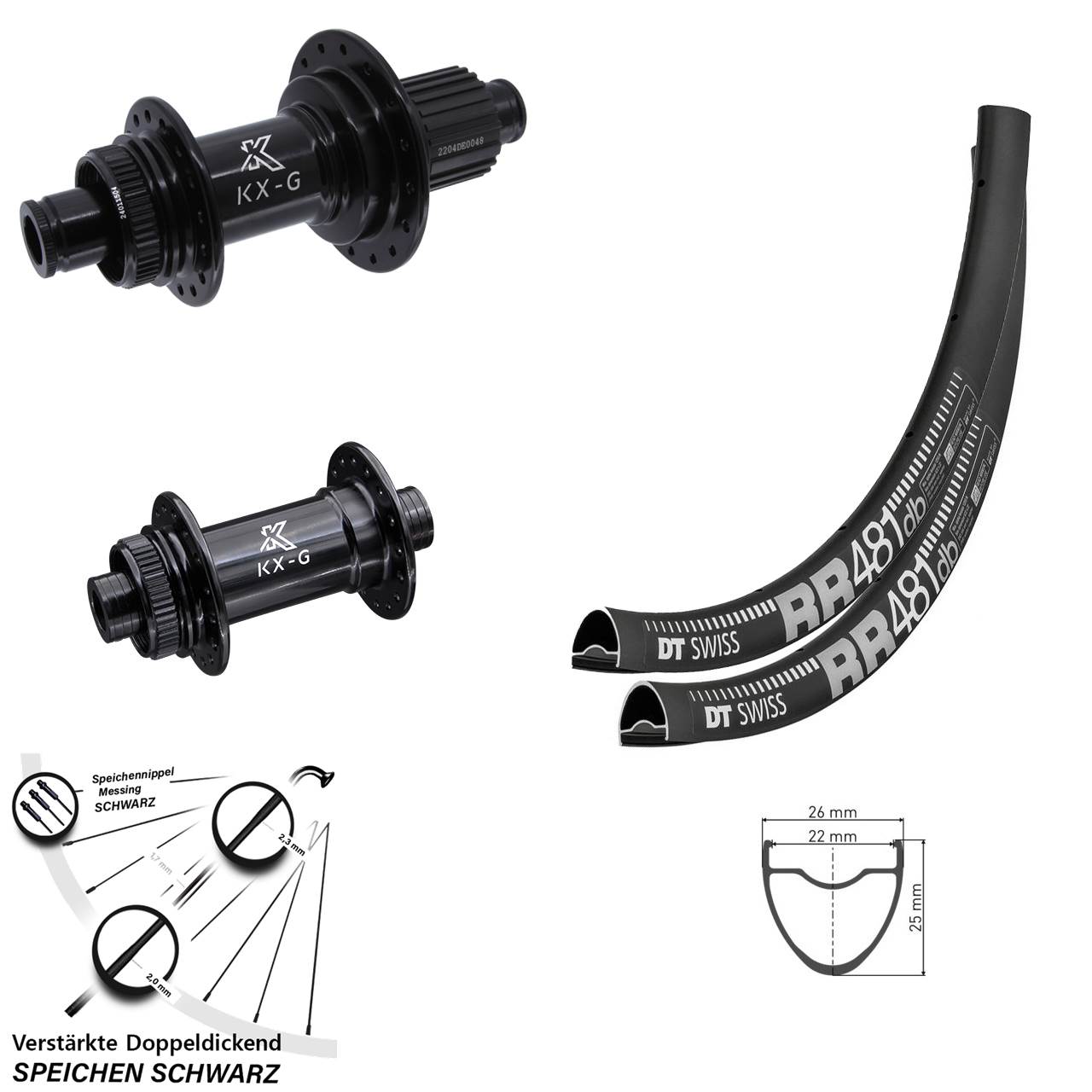 DT Swiss RR 481 KX-GS Heavy Duty 28 Zoll Laufradsatz Centerlock 12x100/142 Micro Spline