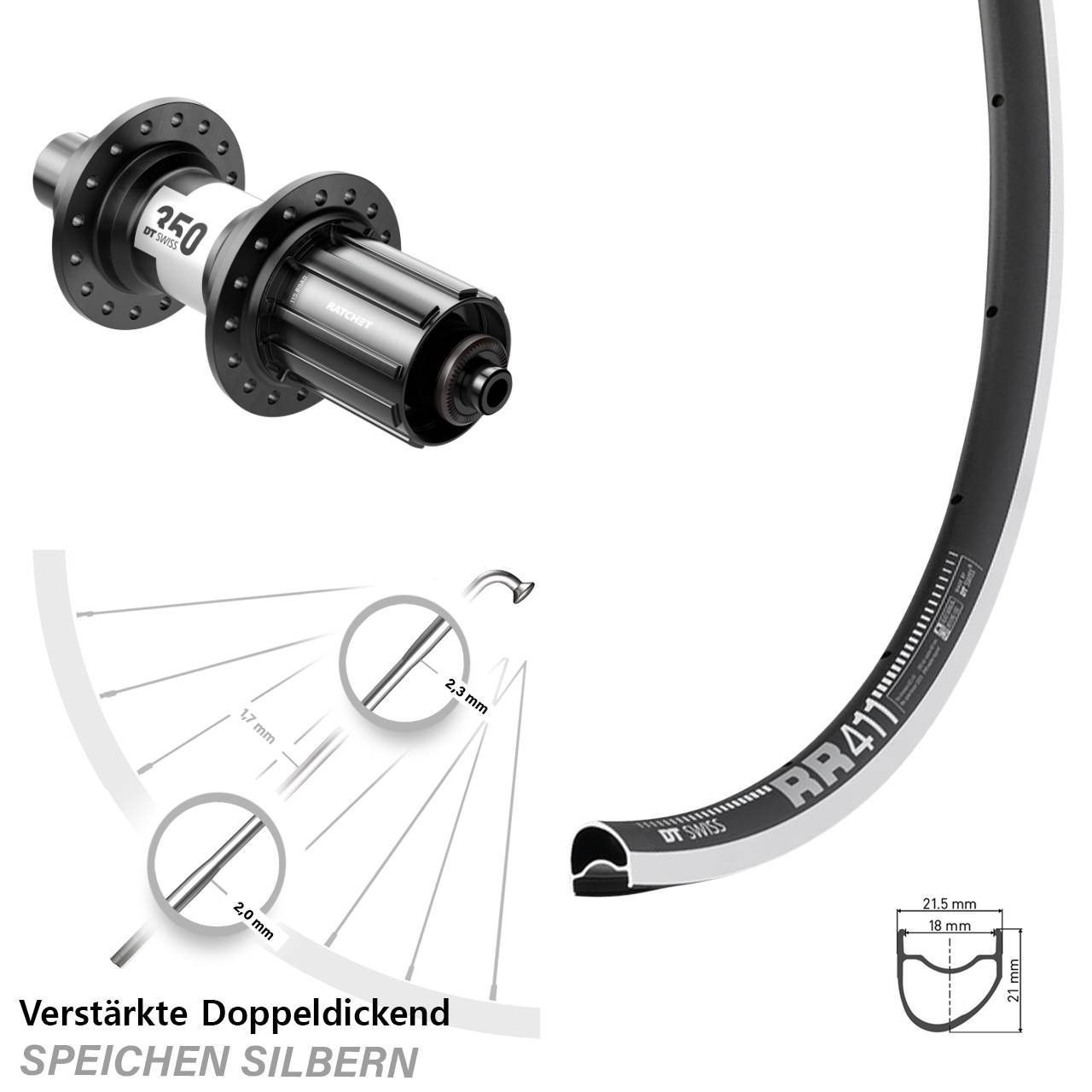 Hinterrad Schnellspanner 28 Zoll DT Swiss RR411 OS-350 11-12 fach HG