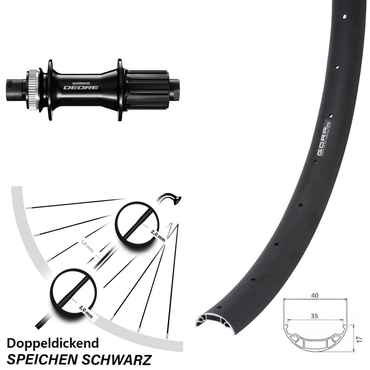27,5 Zoll Gora 35 Shimano Deore Boost Disc Laufrad 12x148 Boost 8-11 fach HG