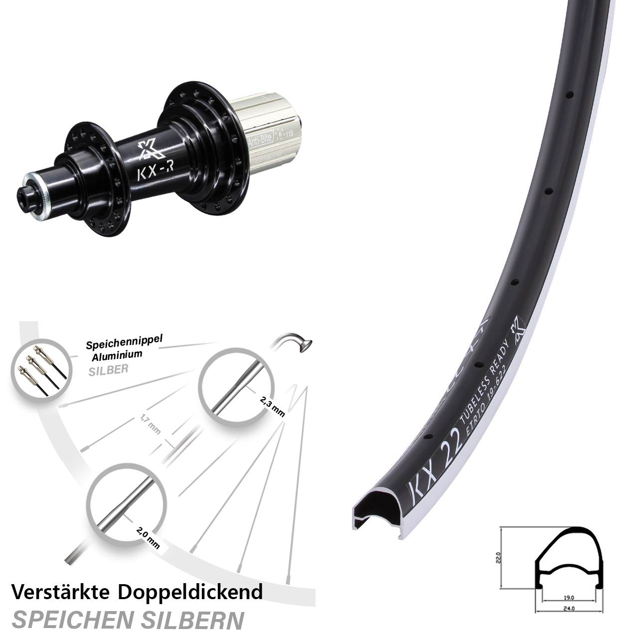 Hinterrad 28 Zoll KX R 22 OS 8-12 fach HG QR
