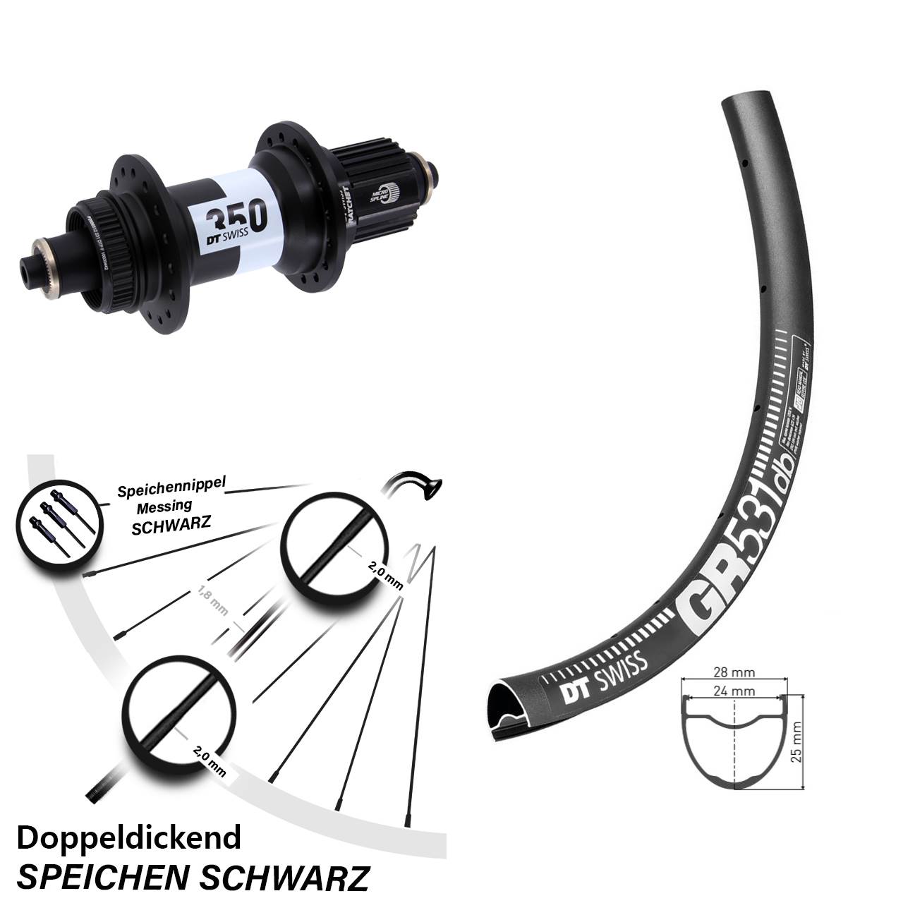 28 Zoll DT Swiss GR 531-350 Disc Laufrad für Schnellspanner Micro Spline