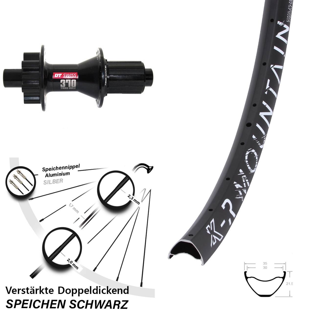 6-Loch Hinterrad 12x142 29 Zoll KX-R Mountain DT Swiss 370 Hybrid 8-11 fach HG