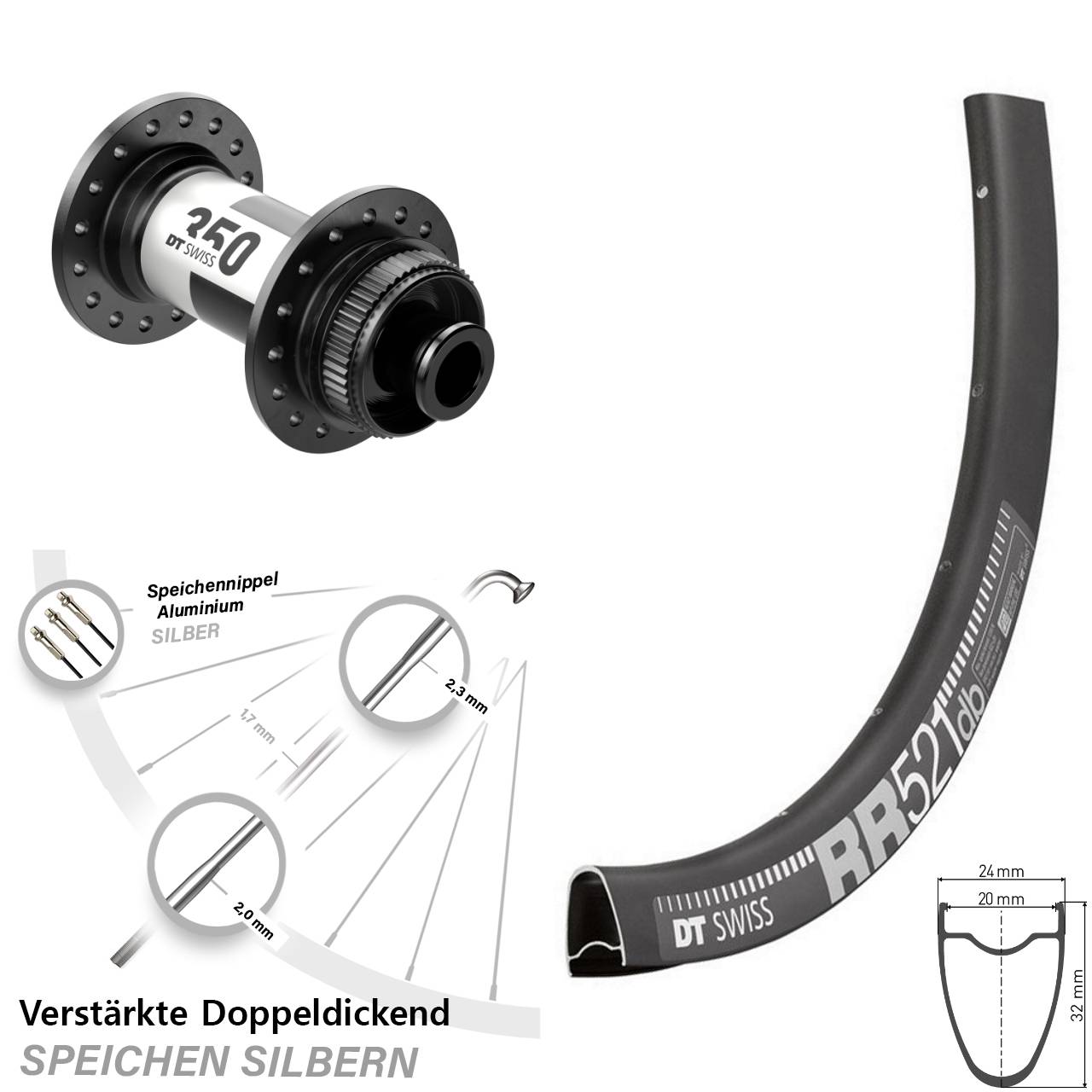 Vorderrad 12x100 28 Zoll DT Swiss RR 521-350 Road