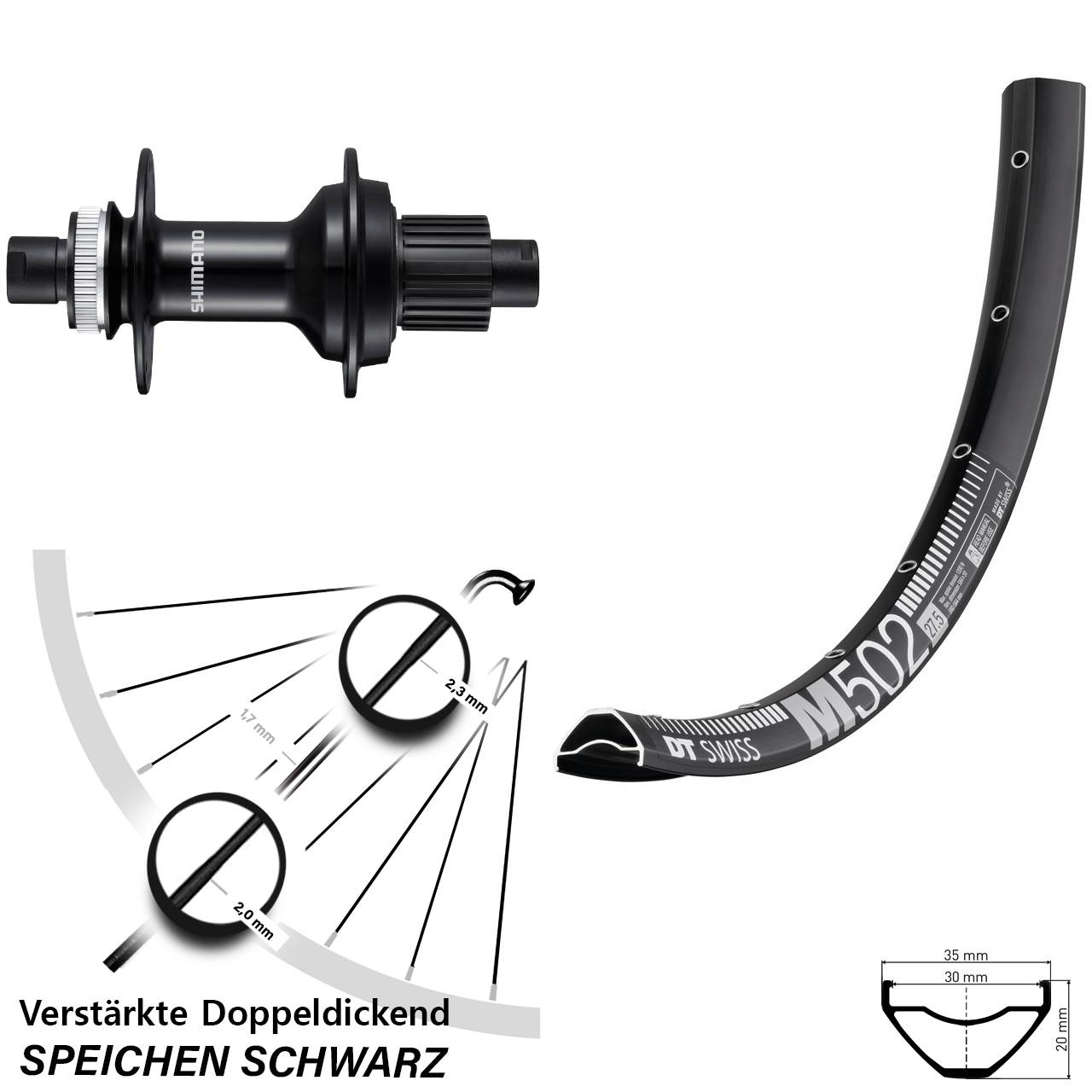 Centerlock Hinterrad 12x148 29 Zoll DT Swiss M502 Shimano FH-MT510B Micro Spline