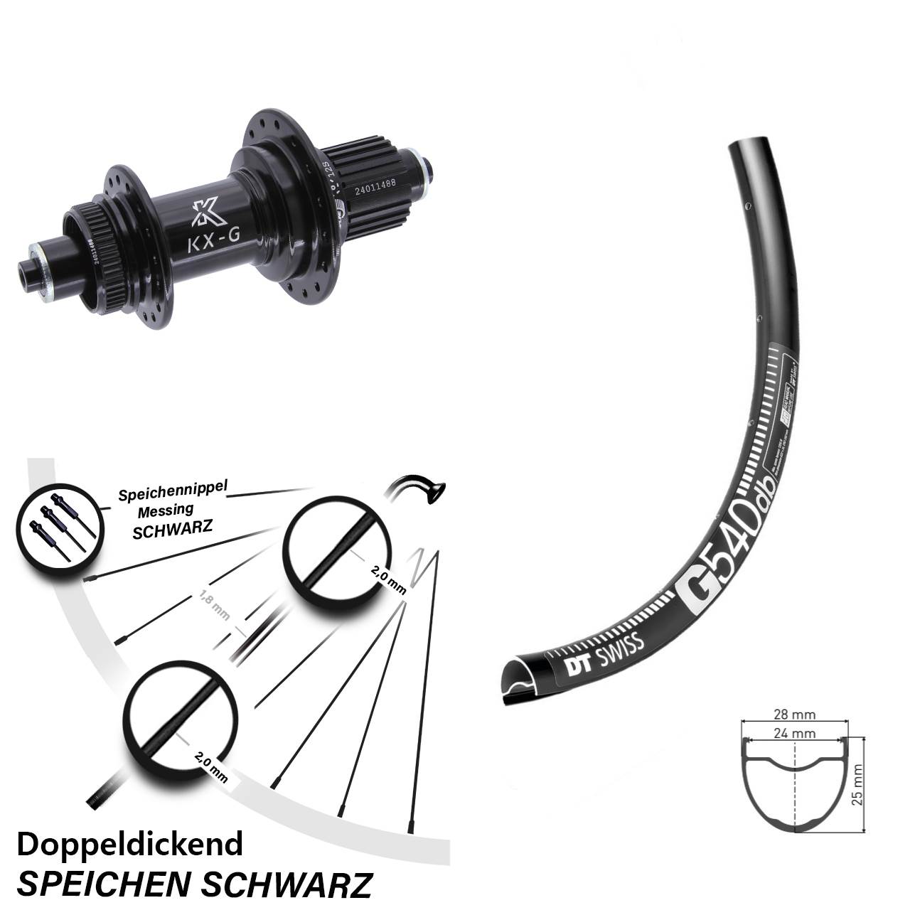 Centerlock Hinterrad 28 Zoll DT Swiss G 540 KX-G Micro Spline für Schnellspanner
