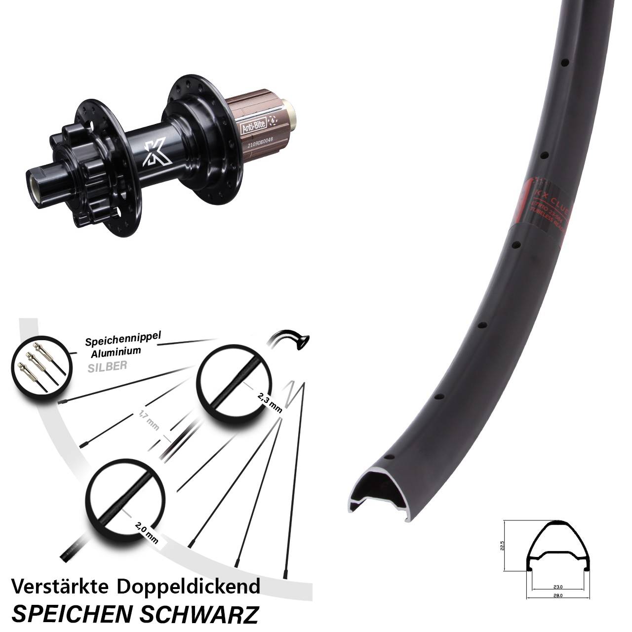 Disc Laufrad 12x142 29 Zoll KX Clue MTB Shimano Anti-Bite 8-12 fach