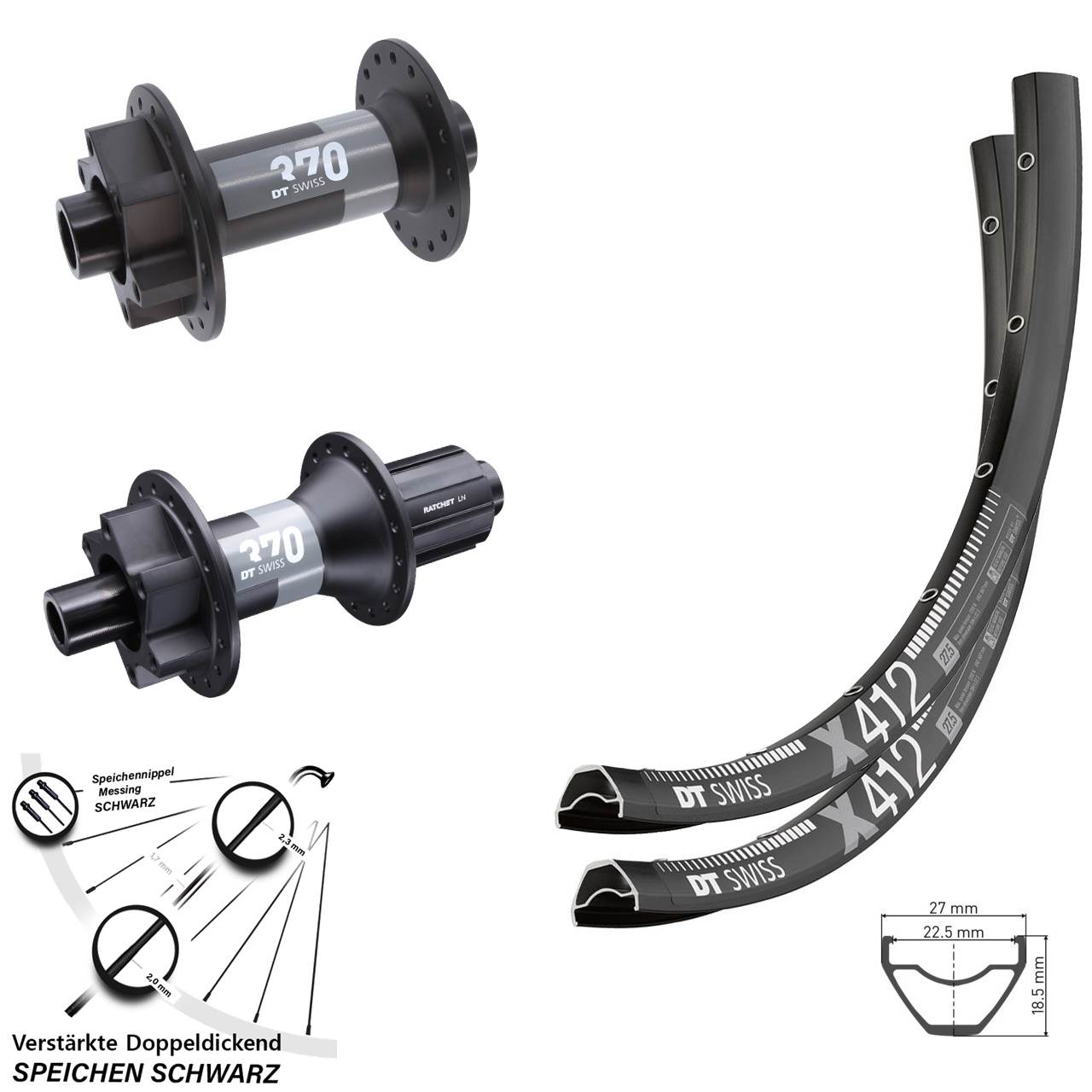 Disc Laufrad-Satz 29 Zoll DT Swiss X412-370 8-11 fach 15x110 12x148