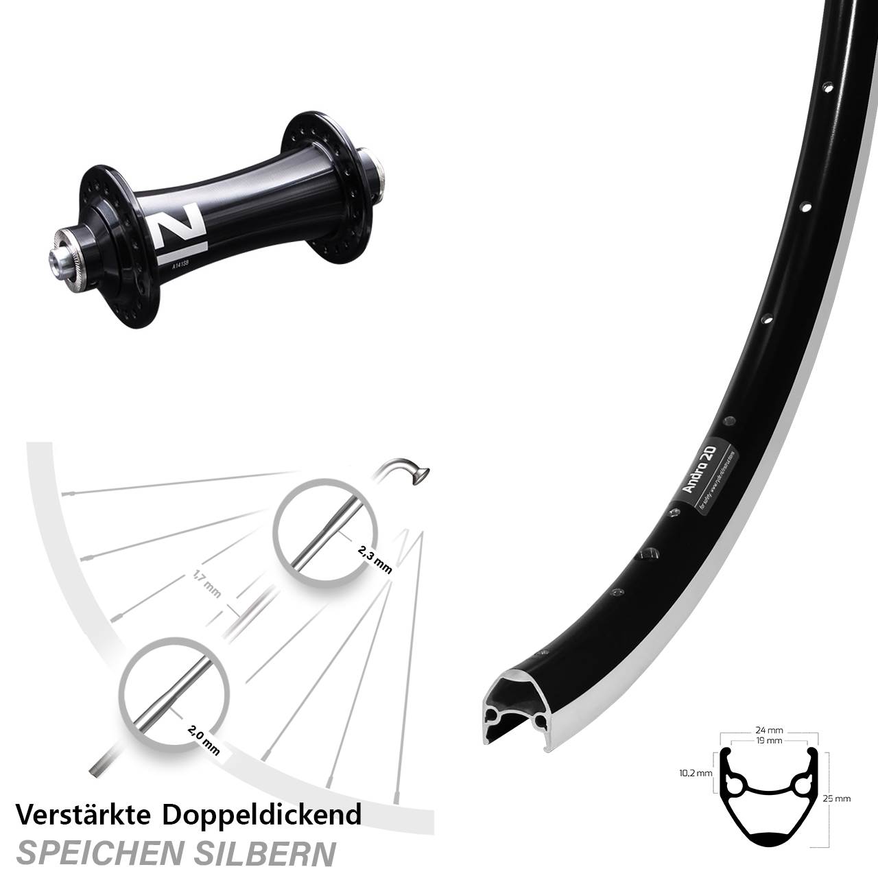 Vorderrad 28 Zoll Ryde Andra 20 Novatec A-141-SB QR