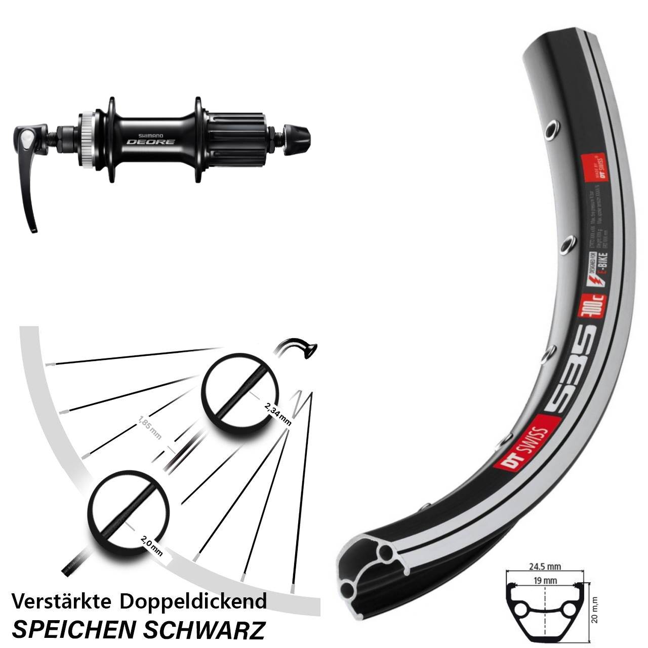 28 Zoll DT Swiss 535 Shimano Deore Hinterrad QR 8-11 fach HG