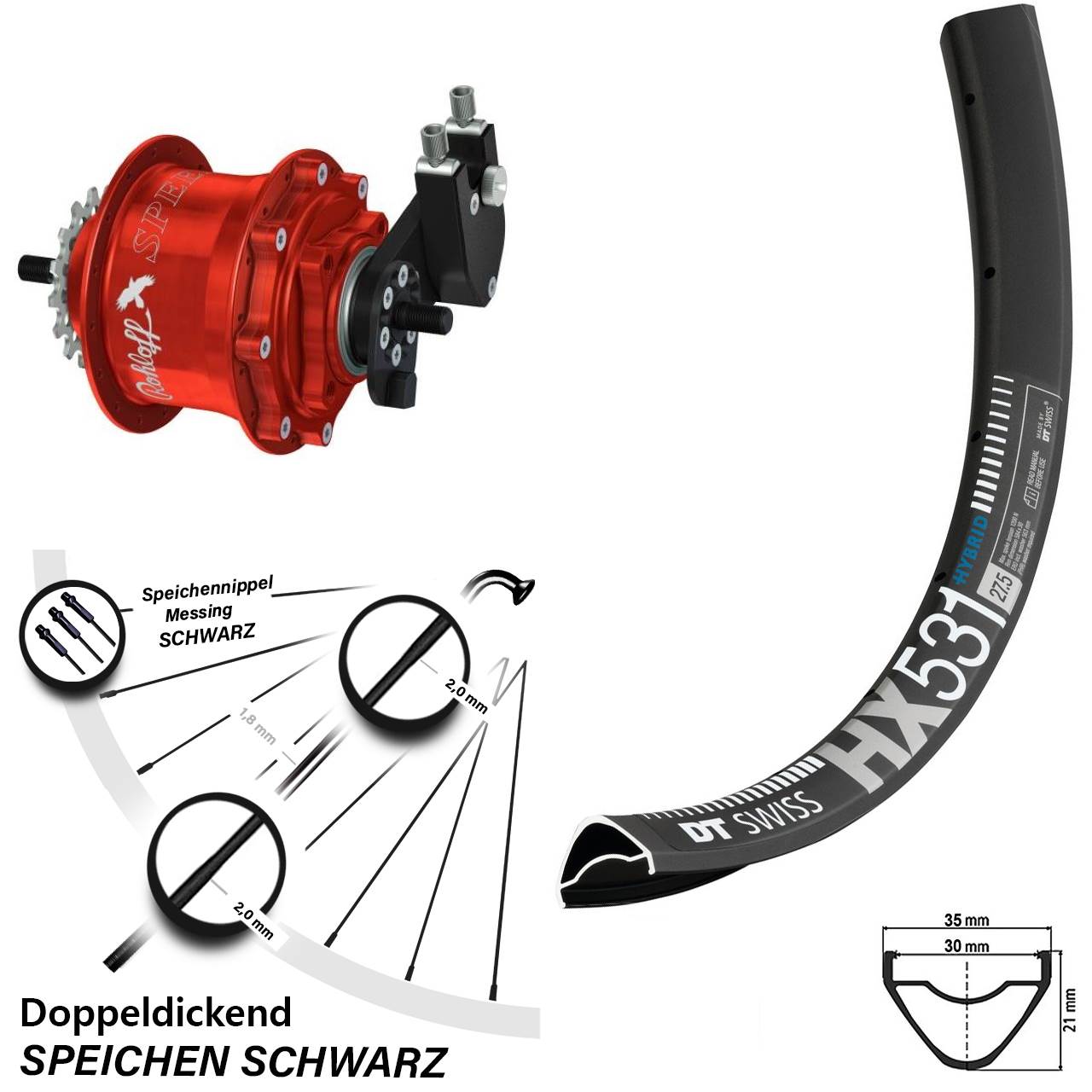 DT Swiss HX 531 Rohloff Speedhub TS DB OEM Tandem rot 29 Zoll Disc Hinterrrad