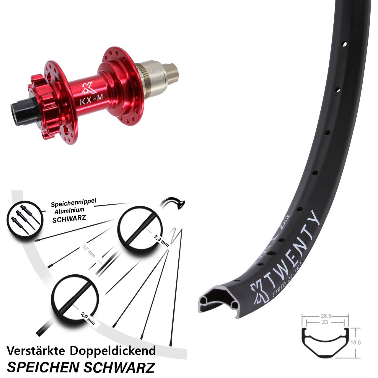Disc Hinterrad rote Nabe 12x142 20 Zoll KX-M Twenty XD