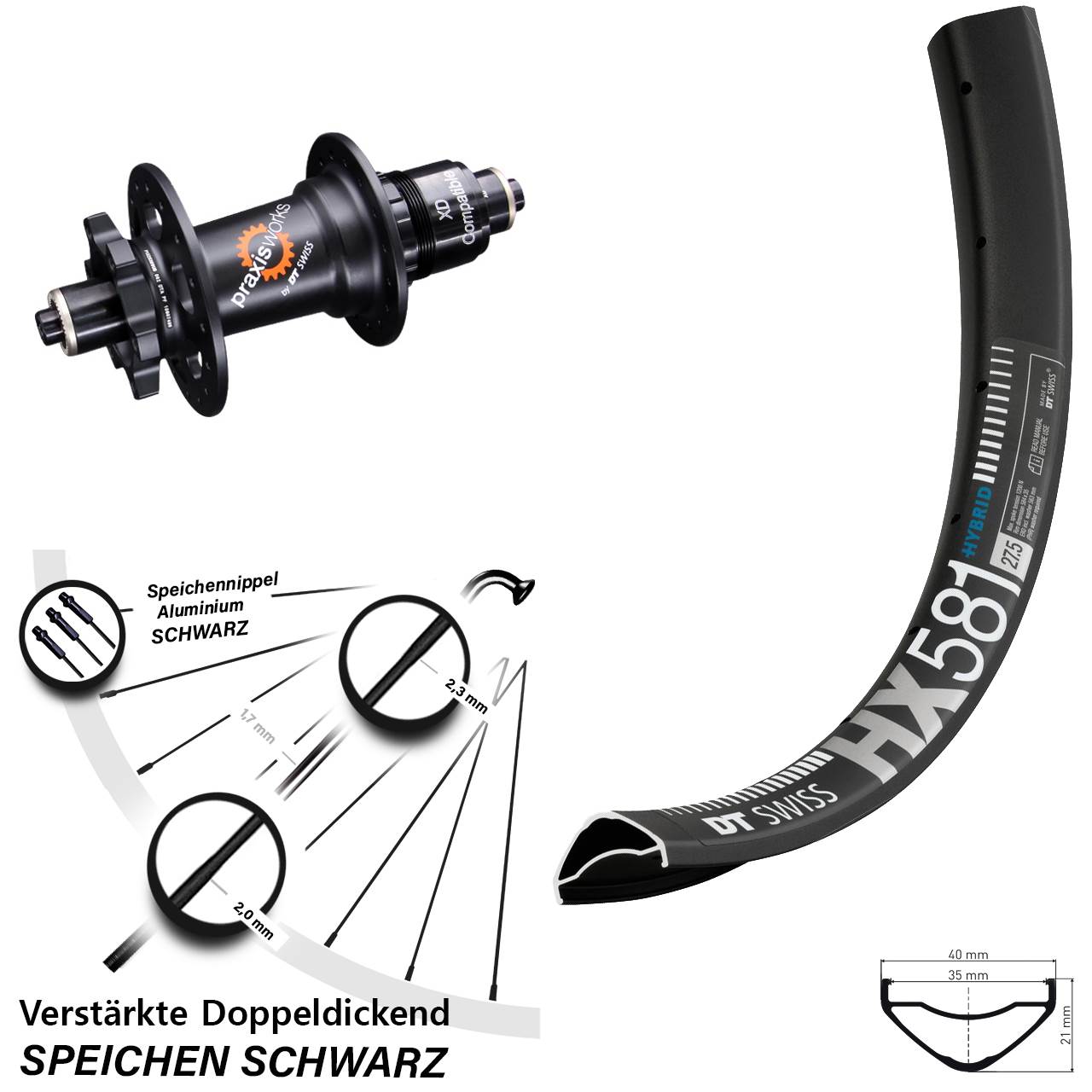 DT Swiss HX 581 DT Swiss 350 27,5 Zoll 6-Loch Hinterrad QR SRAM XD