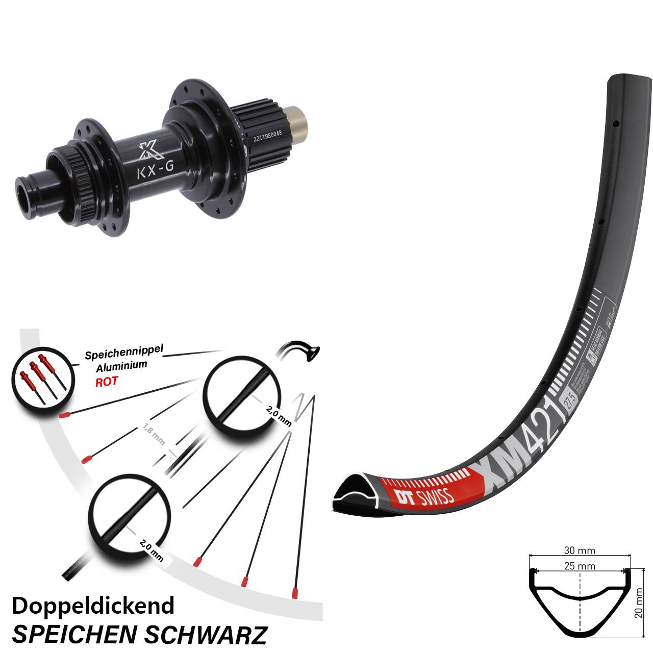 29 Zoll Hinterrad DT Swiss XM 421 KX-G Micro Spline 12x142