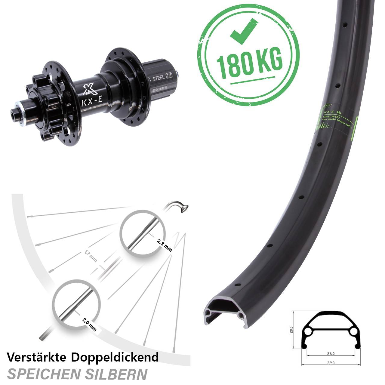 Hinterrad 5x141 mm KX Evo 6-Loch verstärkt HG schwarz 8-12 fach