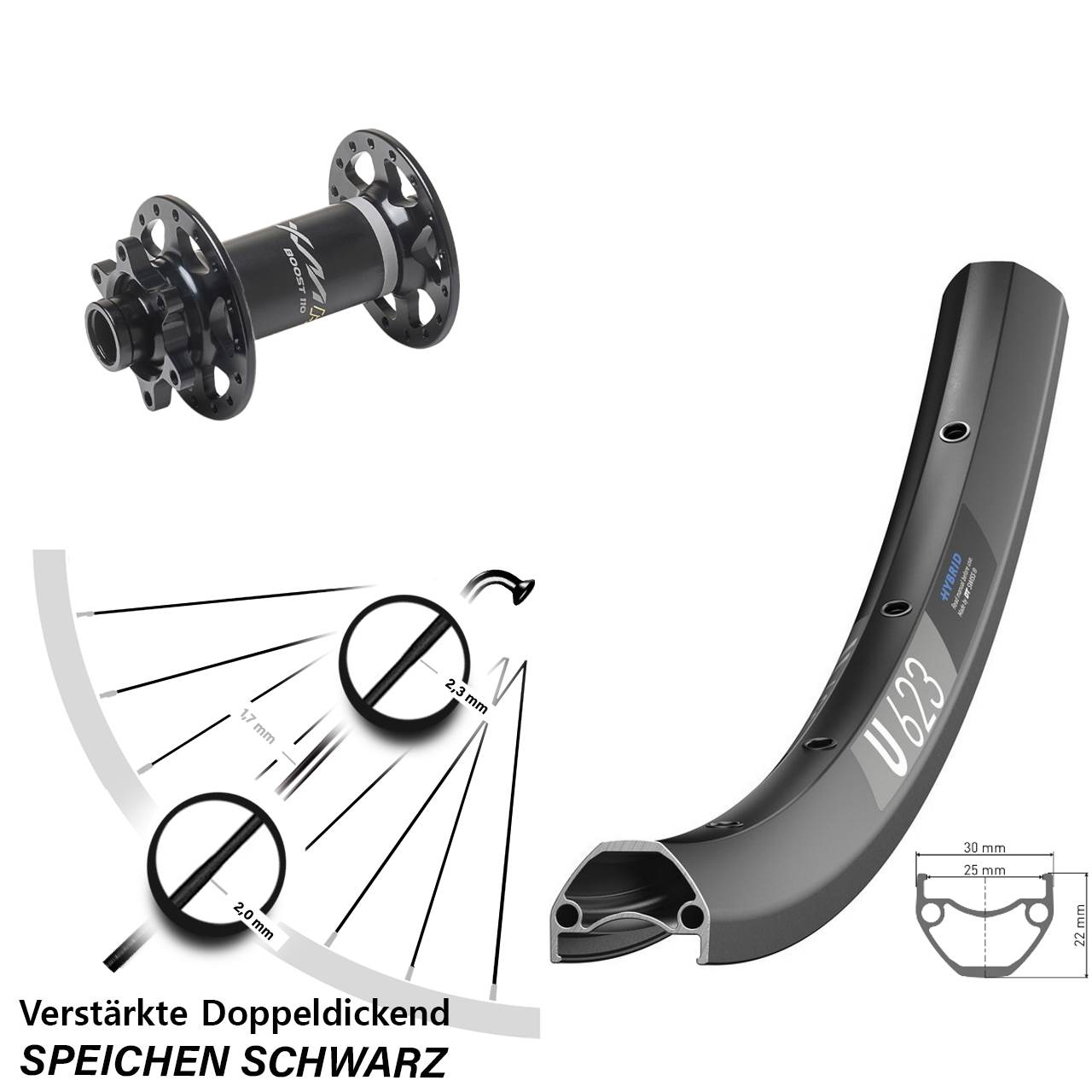6-Loch Vorderrad 28-29 Zoll DT Swiss U 623 Miche XMH 550 15x110 Boost