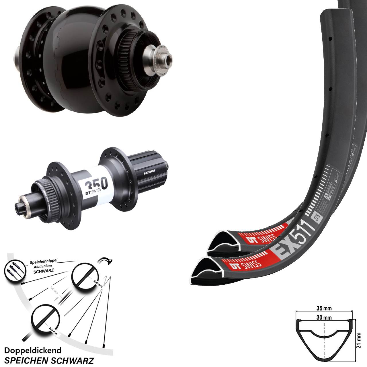 29 Zoll DT Swiss EX511 SON delux 350 HG Disc Laufradsatz 5x100/135