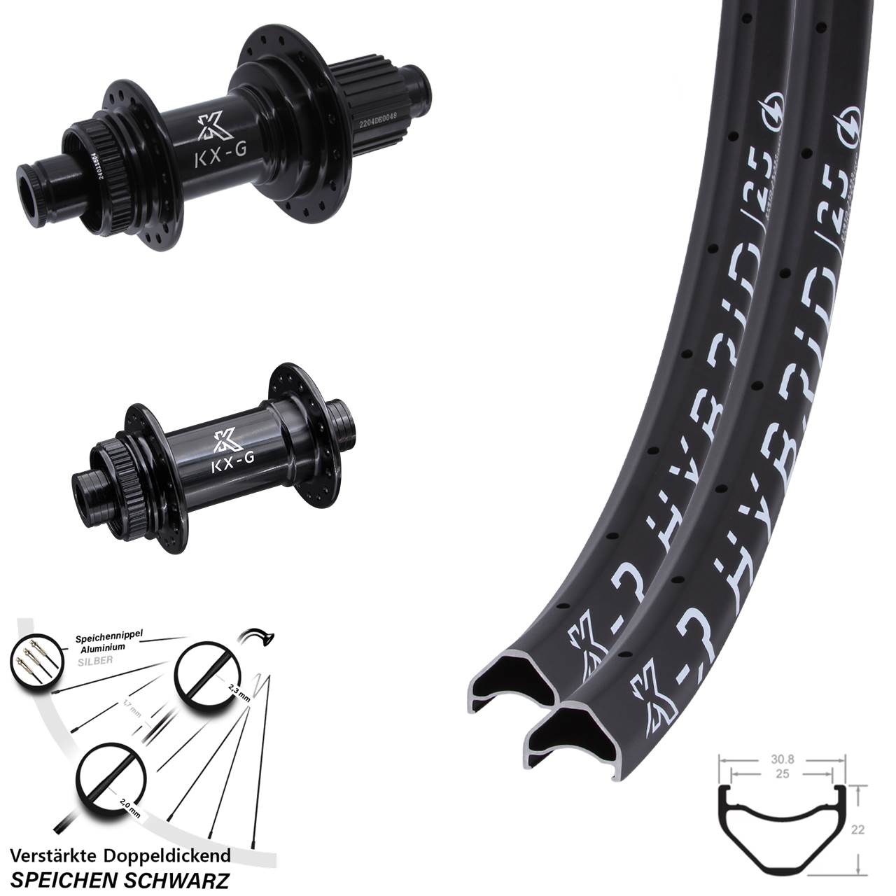 Disc Laufradsatz 12x100/142 26 Zoll KX-GSR Hybrid 25 verstärkt Shimano Micro Spline