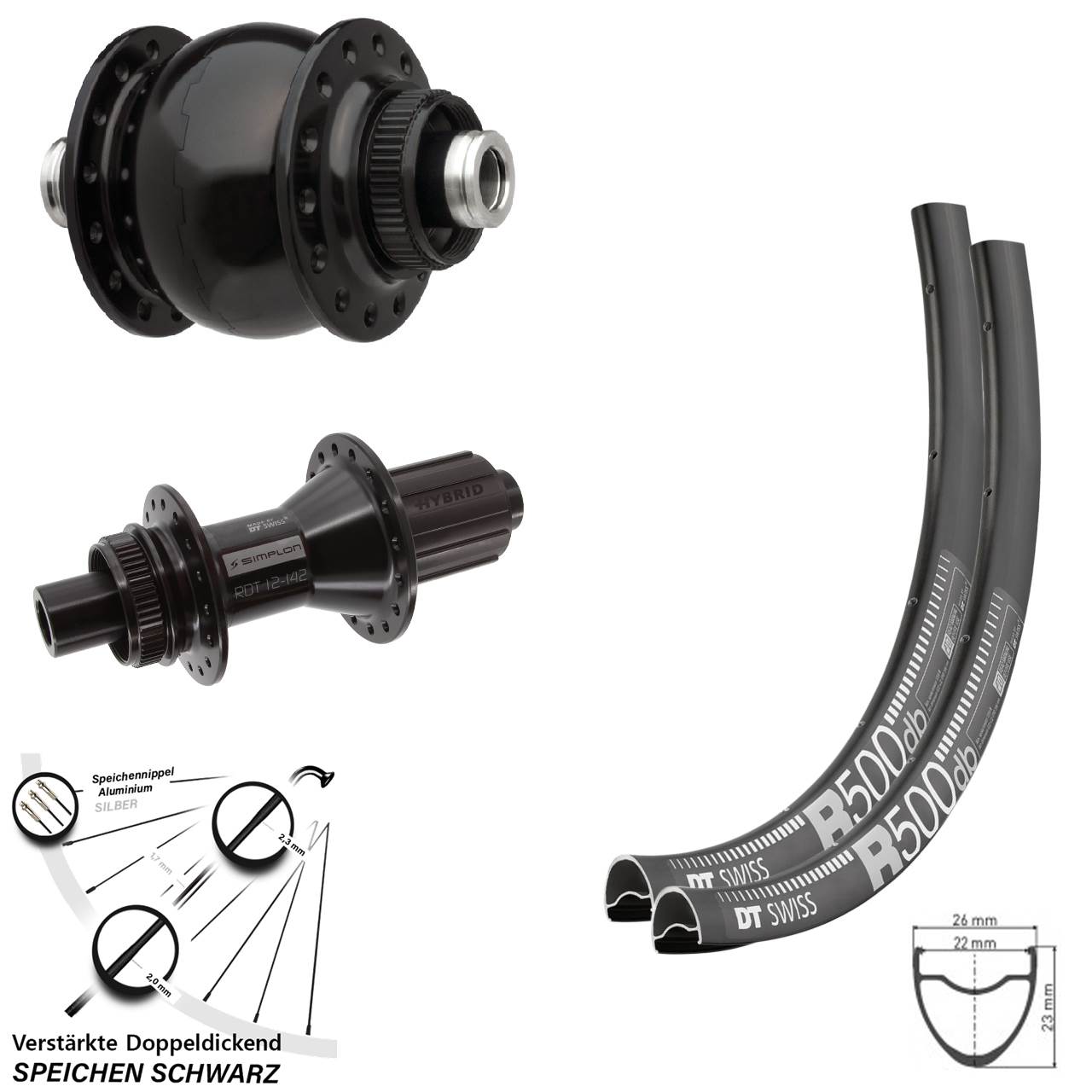 DT Swiss R500-370 Hybrid SON 28 28 Zoll Laufradsatz Disc 12x100/142 8-11 fach HG