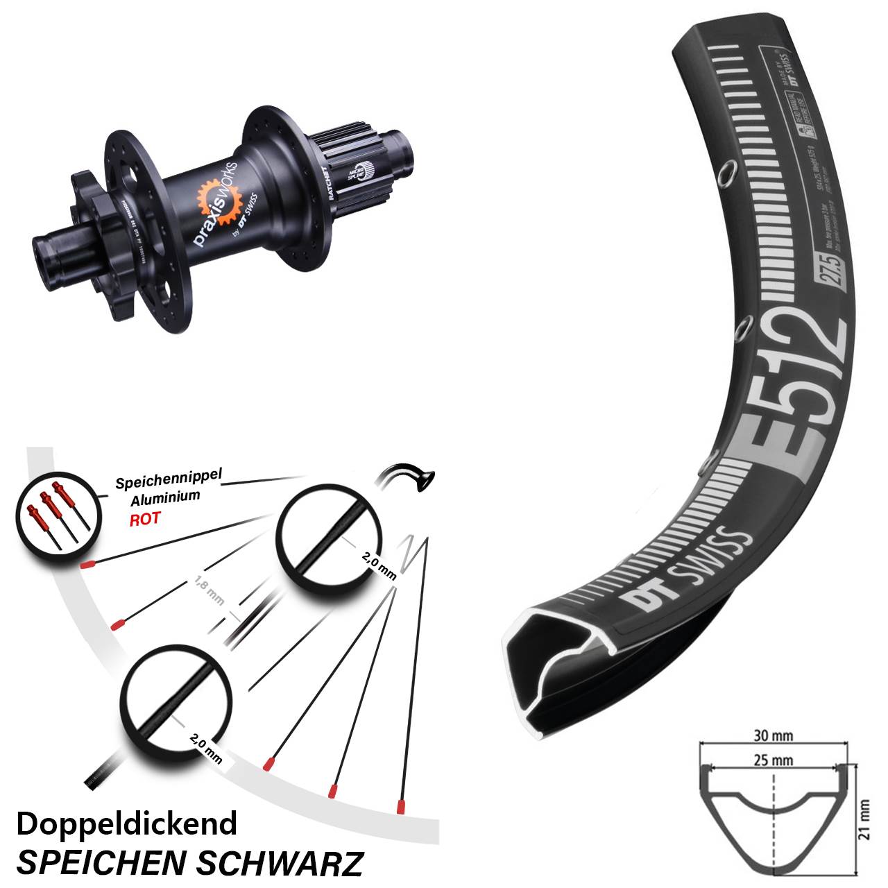 Disc Hinterrad 650B DT Swiss E512-350 Shimano Micro Spline 12x142