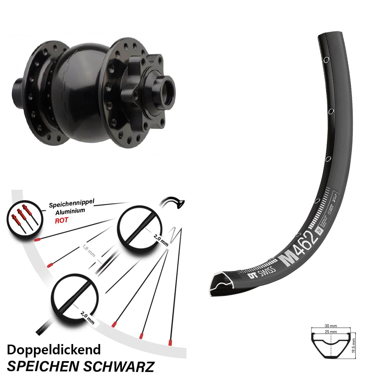 Disc Laufrad mit Nabendynamo 650B DT Swiss M 462 SON 28 15x110 Boost