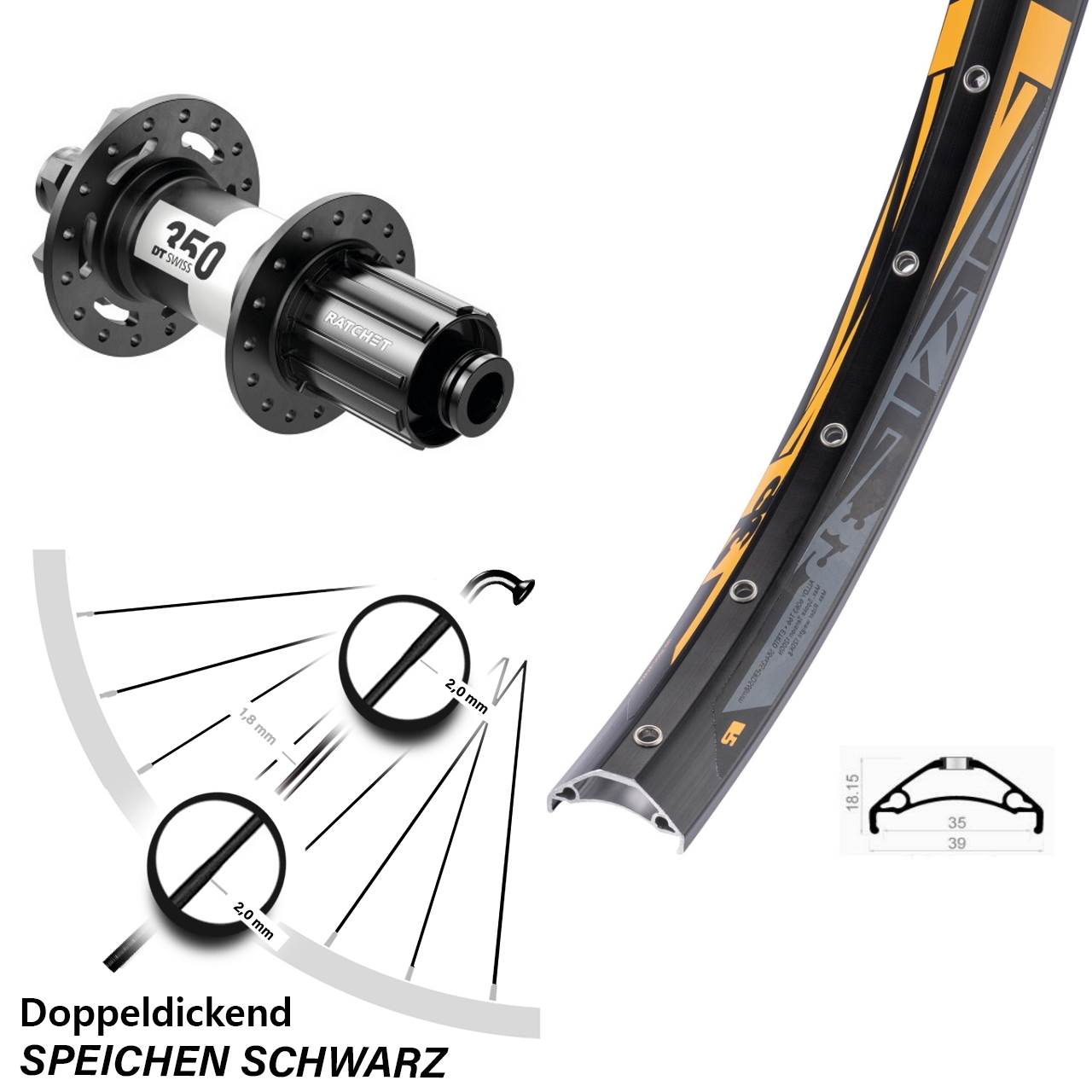 6-Loch Hinterrad 12x148 27,5 Zoll Rodi TRYP 35 DT Swiss 350 8-11 fach