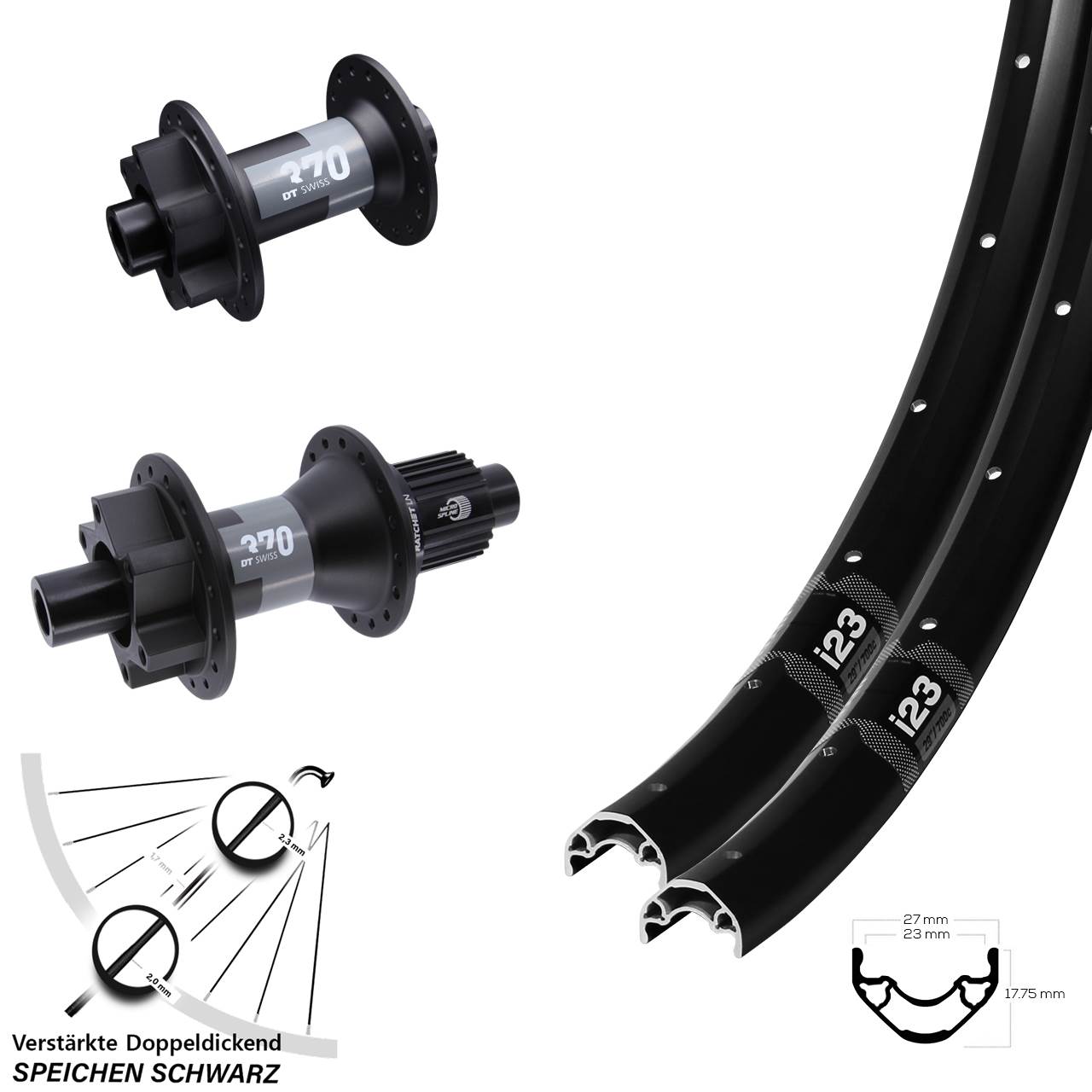 Laufradsatz 6-Loch 28 Zoll WTB i23 DT Swiss 370 Shimano Micro Spline 12x100/142