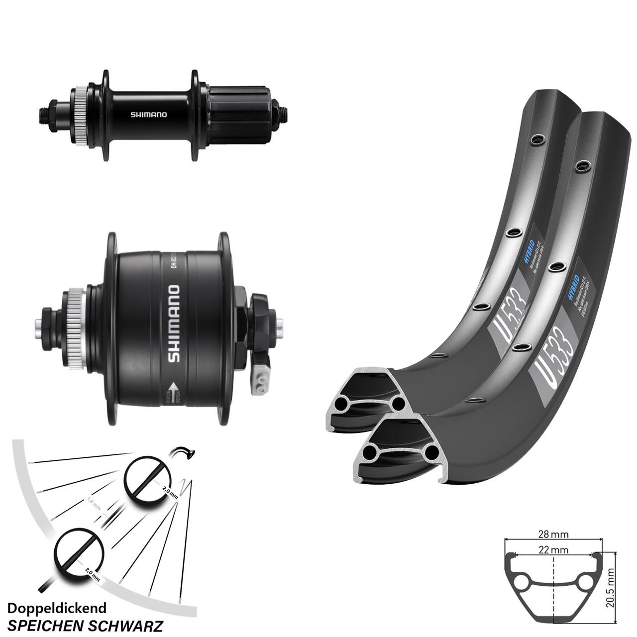 650B DT Swiss U 533 Shimano DH-3D37 FH-QC400 Centerlock Laufradsatz QR 8-11 fach