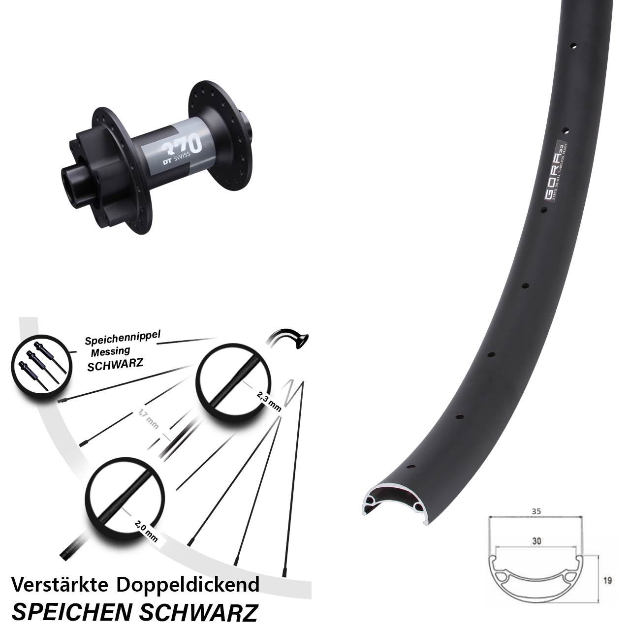 Vorderrad 6-Loch 15x100 26 Zoll Gora 30 DT Swiss 370