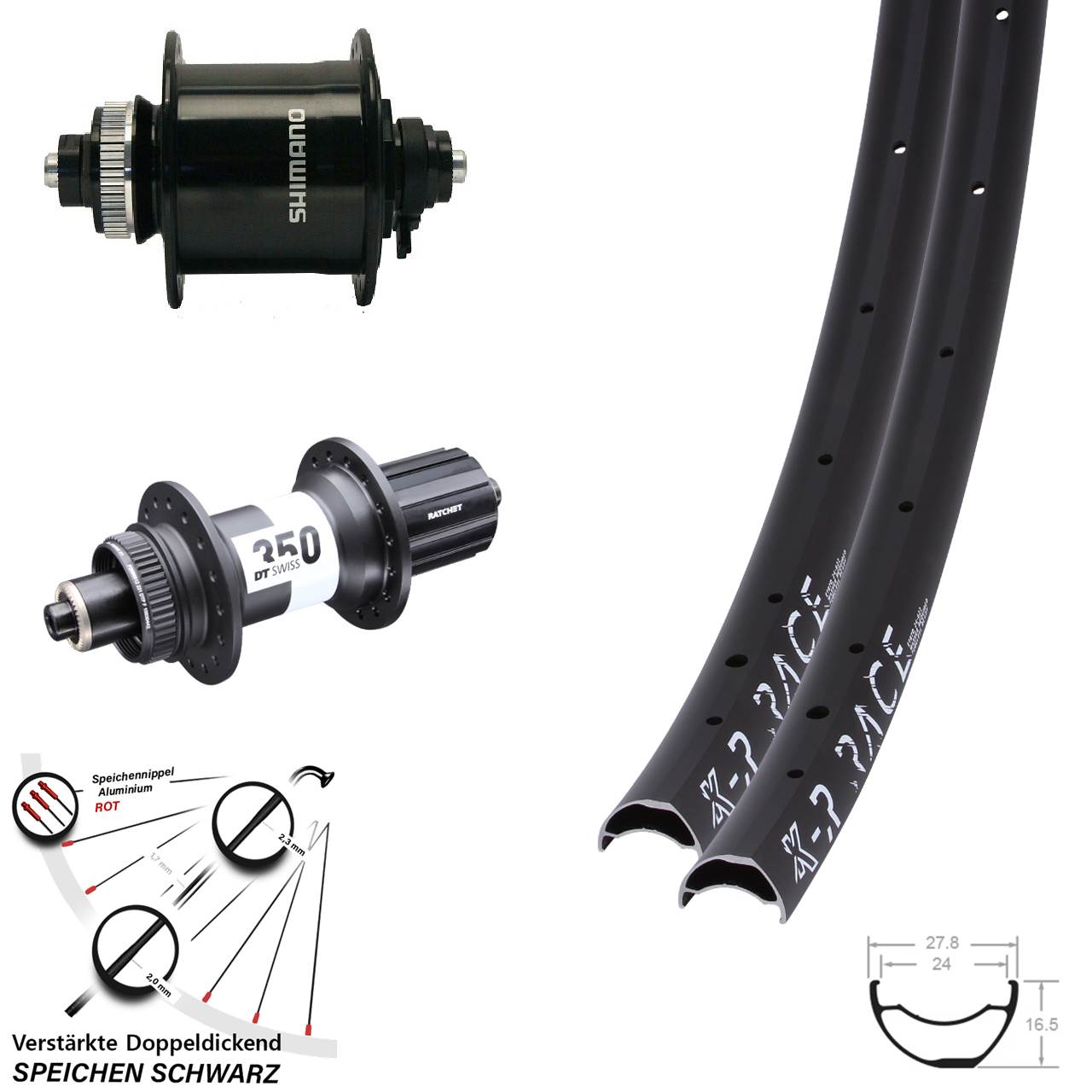 KX-R Race DT Swiss 350 Shimano DH-UR700-3D Laufradsatz Centerlock QR 8-11 fach
