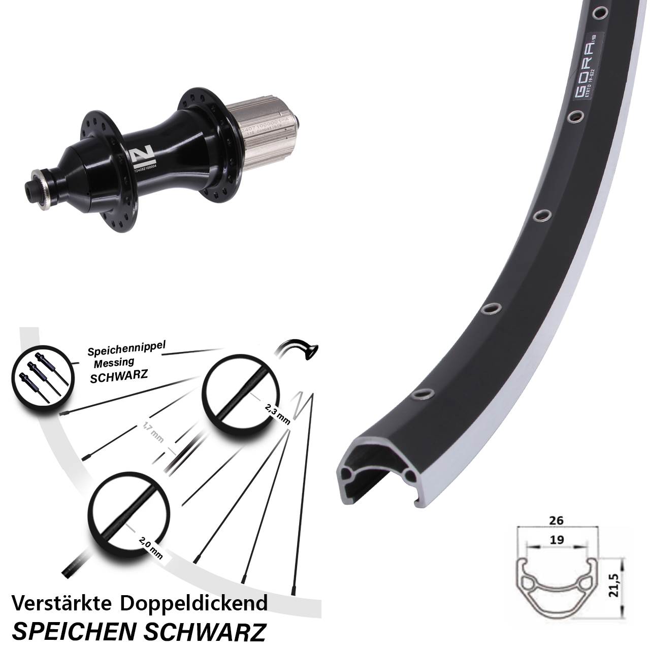 28 Zoll Gora 19 Novatec F162 Heavy Duty Hinterrad für Schnellspanner 8-12 fach HG
