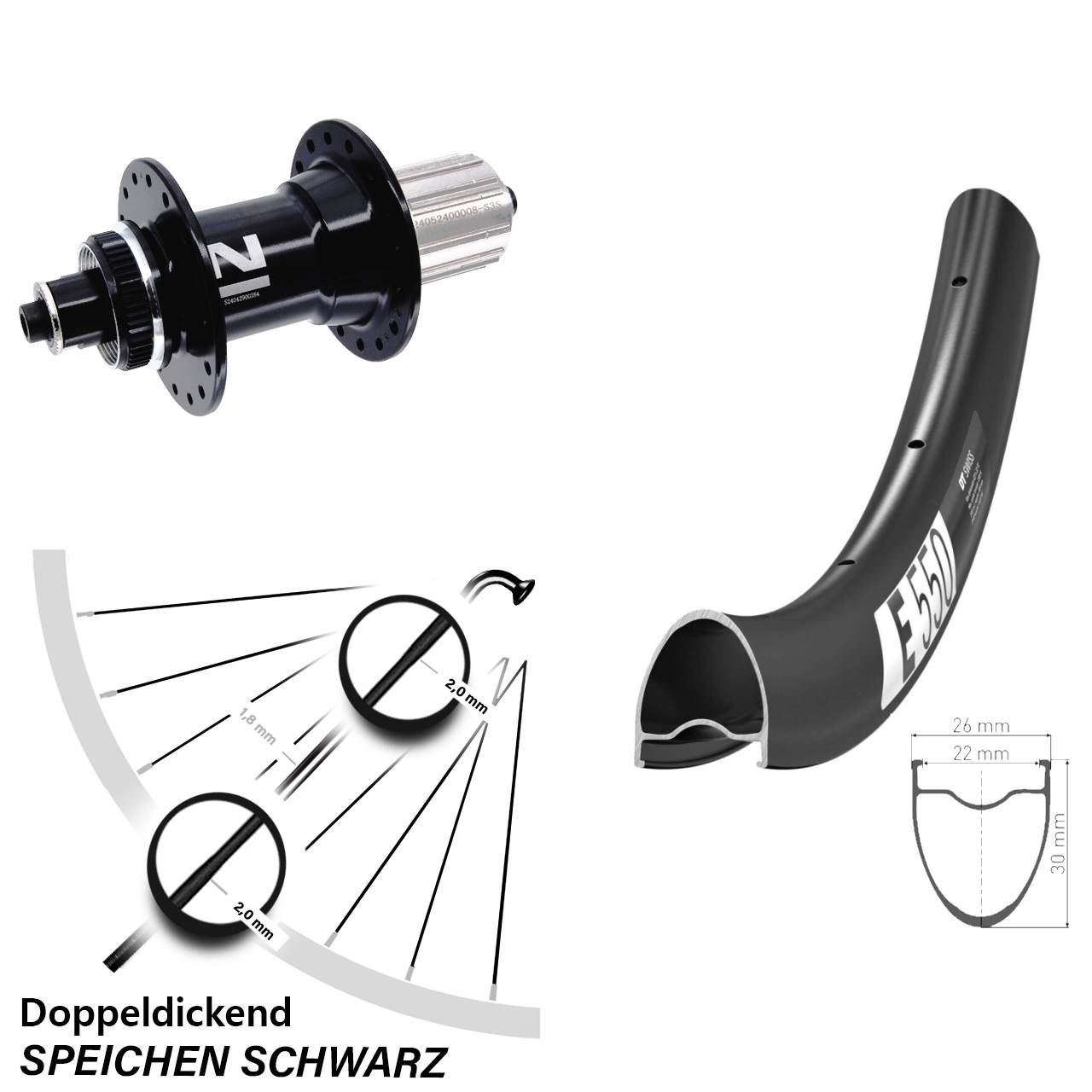28 Zoll Hinterrad QR DT Swiss E550 Novatec D042 8-11 fach Centerlock