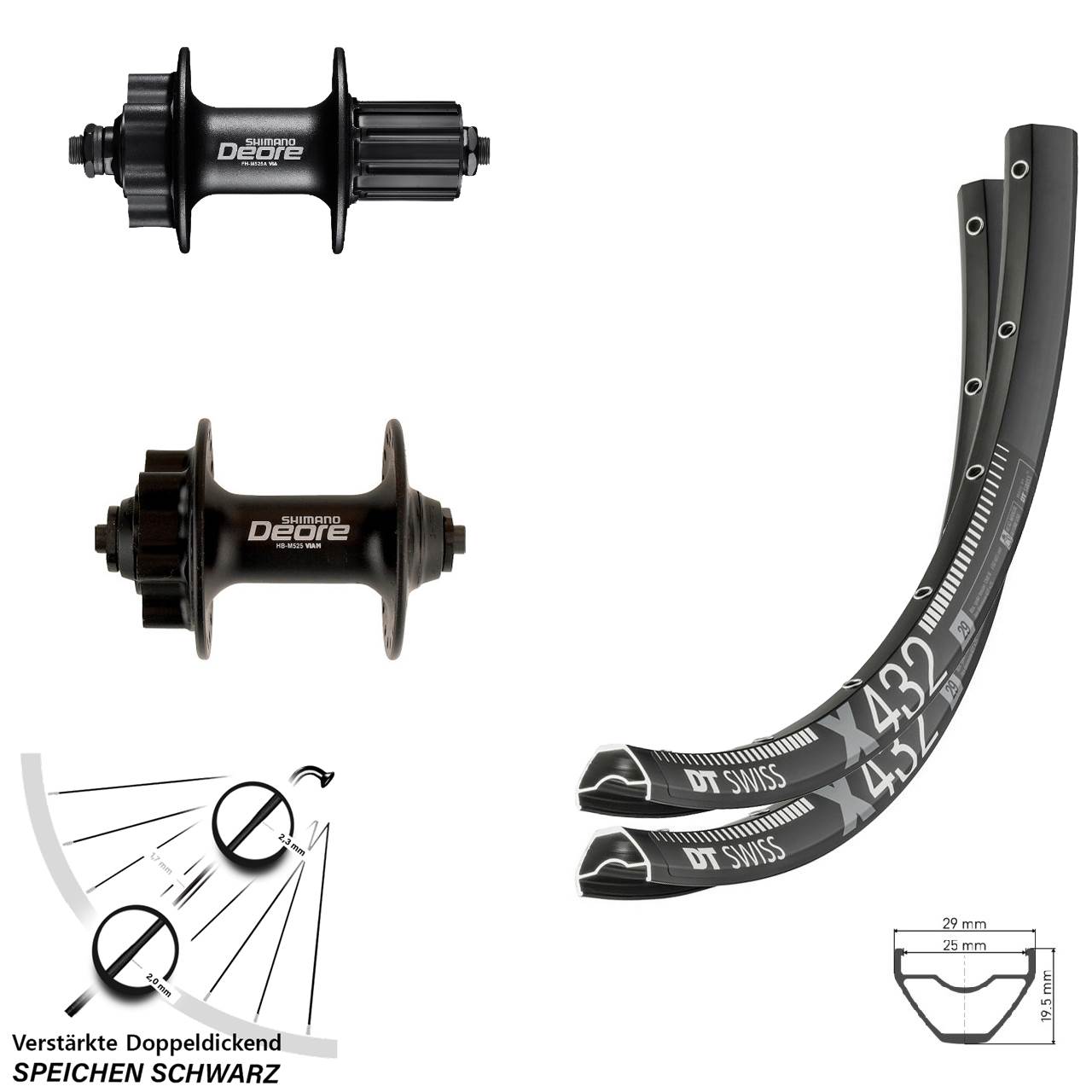 Disc Laufradsatz 29 Zoll DT Swiss X 432 Shimano Deore Shimano Deore 8-11 fach HG QR