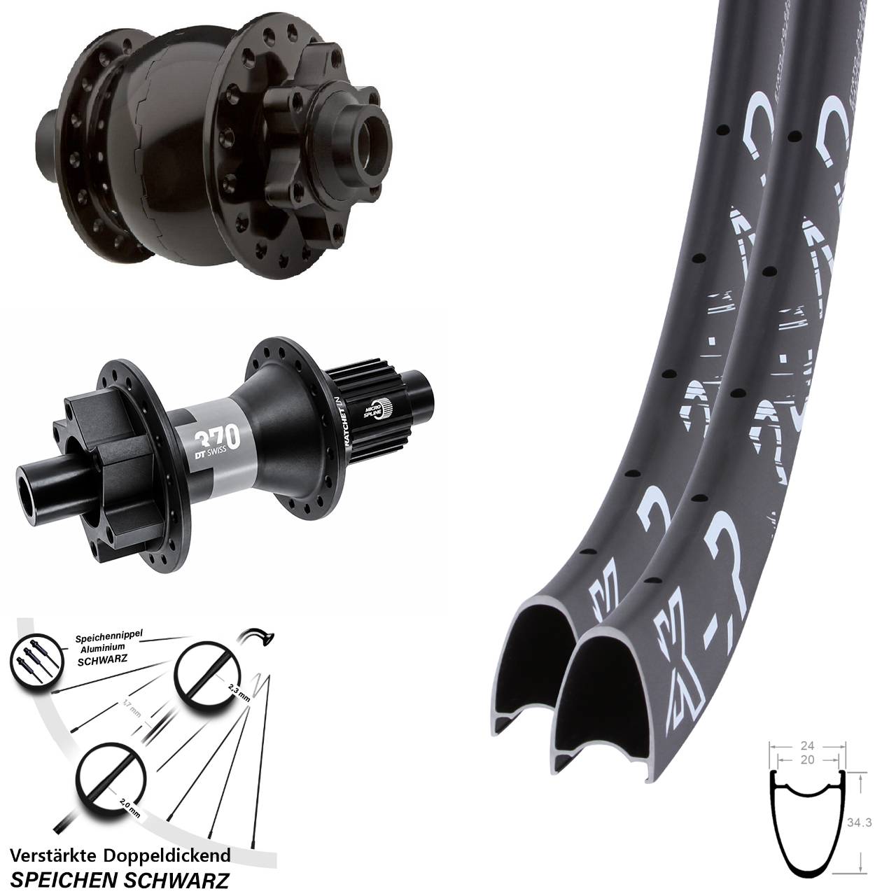 KX-R Road DT Swiss 370 SON 28 Zoll Disc Laufradsatz 15x100 12x142 Micro Spline